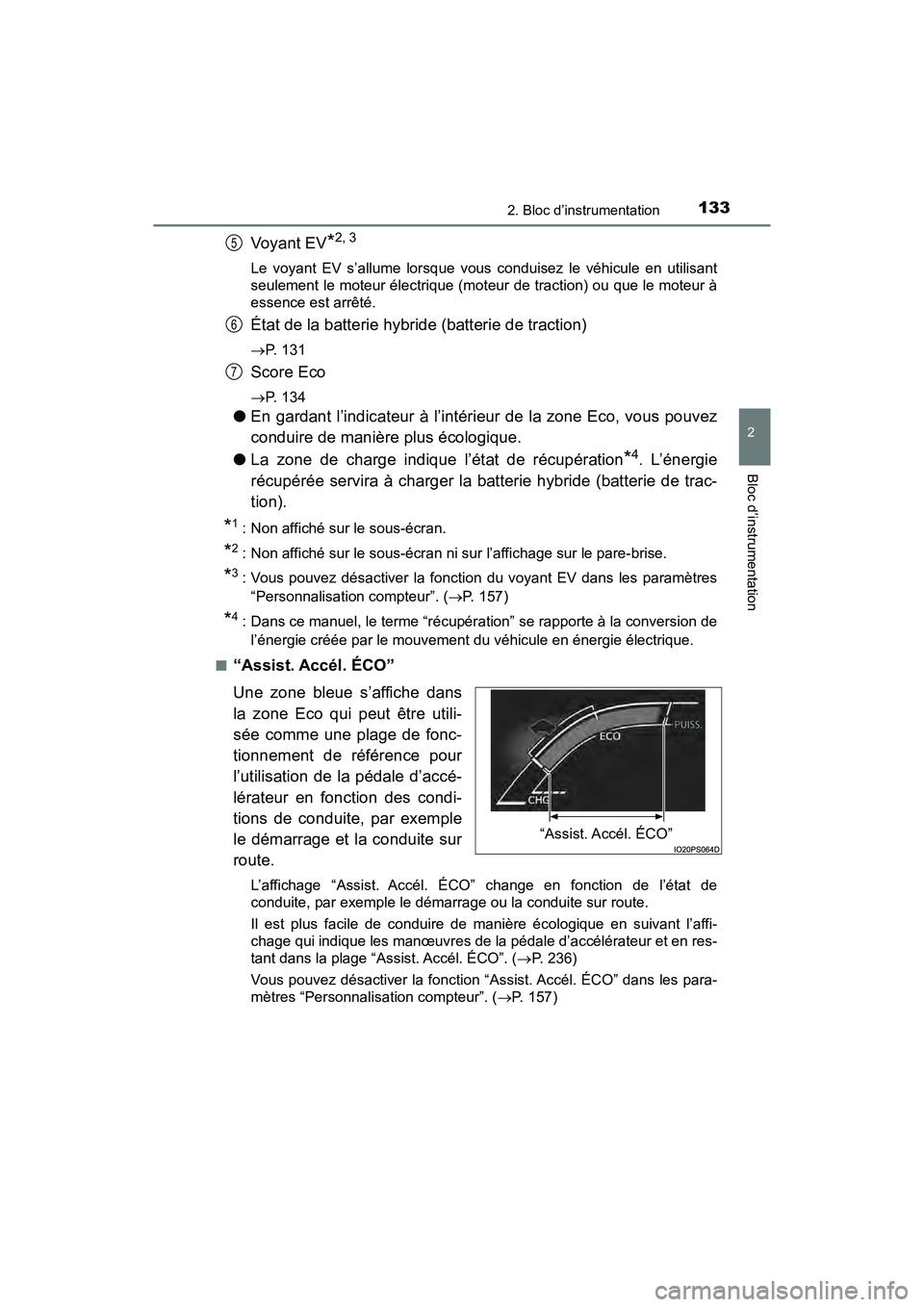 TOYOTA PRIUS 2019 Manuel du propriétaire (in French) PRIUS_OM_OM47C35D_(D)
1332. Bloc d’instrumentation
2
Bloc d’instrumentation
Voyant EV*2, 3
Le voyant EV s’allume lorsque vous conduisez le véhicule en utilisant
seulement le moteur électrique TOYOTA PRIUS 2019 Manuel du propriétaire (in French) PRIUS_OM_OM47C35D_(D)
1332. Bloc d’instrumentation
2
Bloc d’instrumentation
Voyant EV*2, 3
Le voyant EV s’allume lorsque vous conduisez le véhicule en utilisant
seulement le moteur électrique
