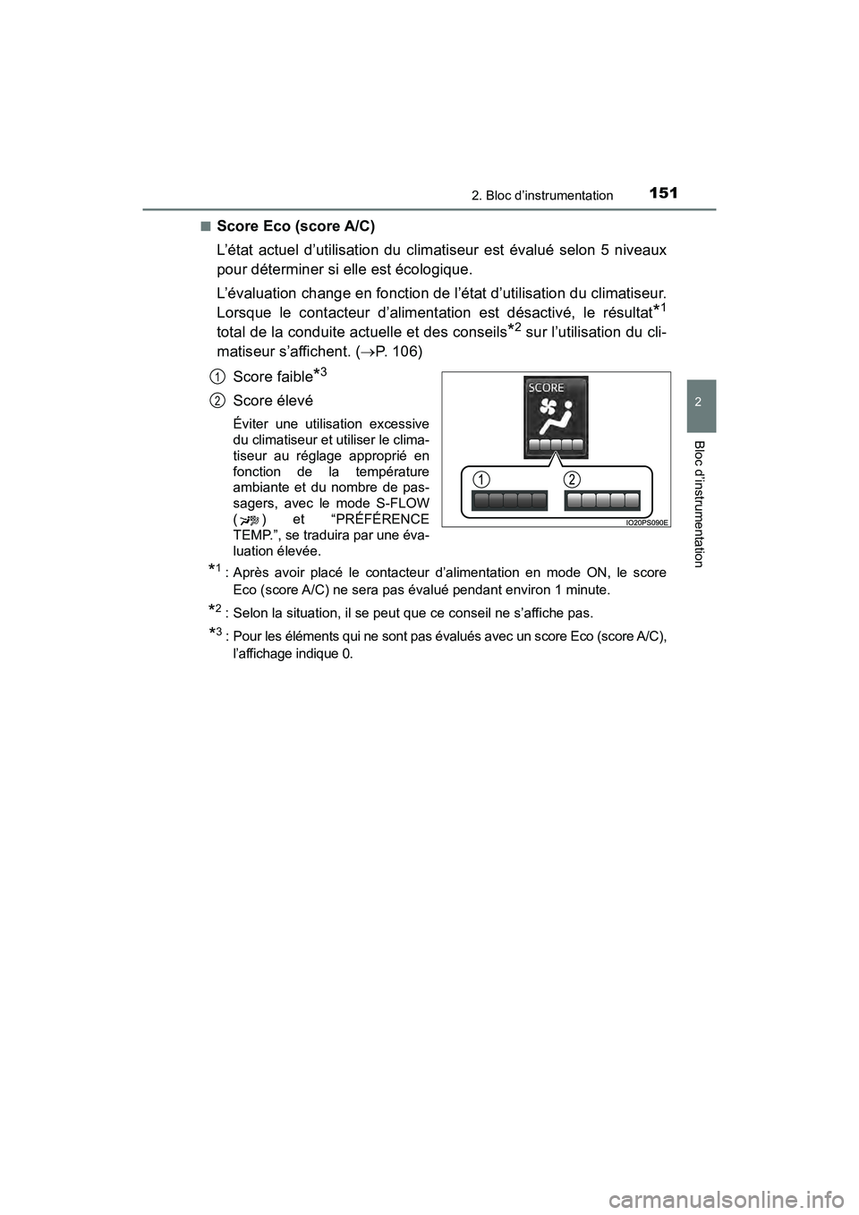 TOYOTA PRIUS 2019  Manuel du propriétaire (in French) PRIUS_OM_OM47C35D_(D)
1512. Bloc d’instrumentation
2
Bloc d’instrumentation
■Score Eco (score A/C)
L’état actuel d’utilisation du climatiseur est évalué selon 5 niveaux
pour déterminer s