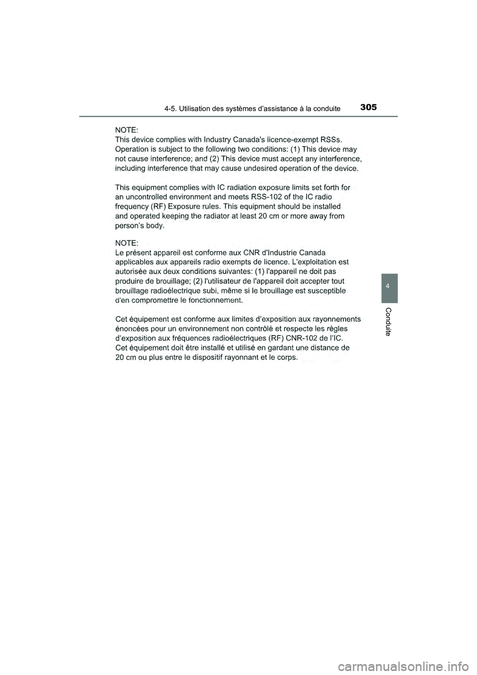 TOYOTA PRIUS 2019 Manuel du propriétaire (in French) PRIUS_OM_OM47C35D_(D)
3054-5. Utilisation des systèmes d’assistance à la conduite
4
Conduite TOYOTA PRIUS 2019 Manuel du propriétaire (in French) PRIUS_OM_OM47C35D_(D)
3054-5. Utilisation des systèmes d’assistance à la conduite
4
Conduite