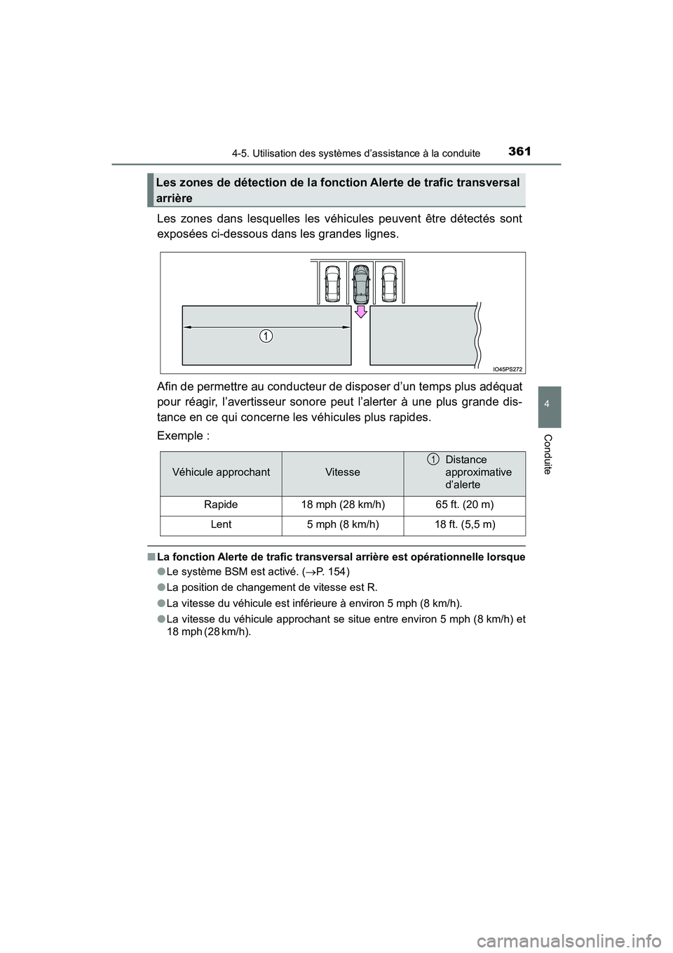TOYOTA PRIUS 2019 Manuel du propriétaire (in French) PRIUS_OM_OM47C35D_(D)
3614-5. Utilisation des systèmes d’assistance à la conduite
4
Conduite
Les zones dans lesquelles les véhicules peuvent être détectés sont
exposées ci-dessous dans les gr TOYOTA PRIUS 2019 Manuel du propriétaire (in French) PRIUS_OM_OM47C35D_(D)
3614-5. Utilisation des systèmes d’assistance à la conduite
4
Conduite
Les zones dans lesquelles les véhicules peuvent être détectés sont
exposées ci-dessous dans les gr