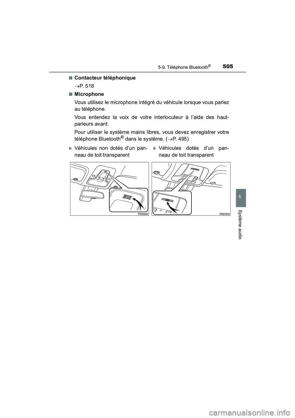 TOYOTA PRIUS 2019  Manuel du propriétaire (in French) PRIUS_OM_OM47C35D_(D)
5055-9. Téléphone Bluetooth®
5
Système audio
■Contacteur téléphonique 
P.  5 1 8
■Microphone
Vous utilisez le microphone intégré du véhicule lorsque vous parlez
a