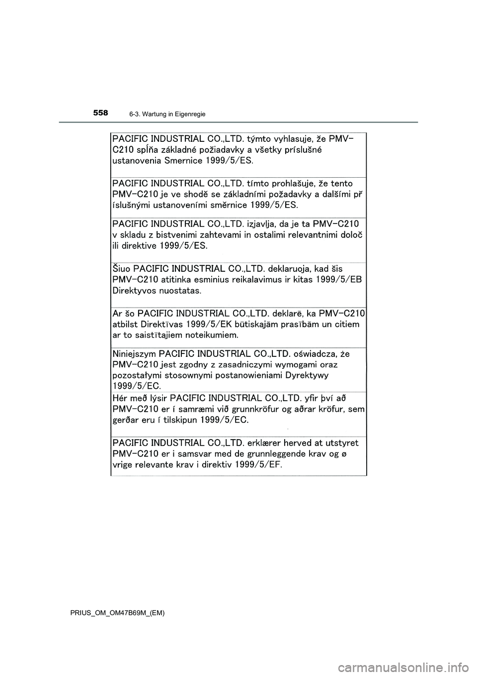 TOYOTA PRIUS 2017 Betriebsanleitungen (in German) 5586-3. Wartung in Eigenregie
PRIUS_OM_OM47B69M_(EM) TOYOTA PRIUS 2017 Betriebsanleitungen (in German) 5586-3. Wartung in Eigenregie
PRIUS_OM_OM47B69M_(EM)