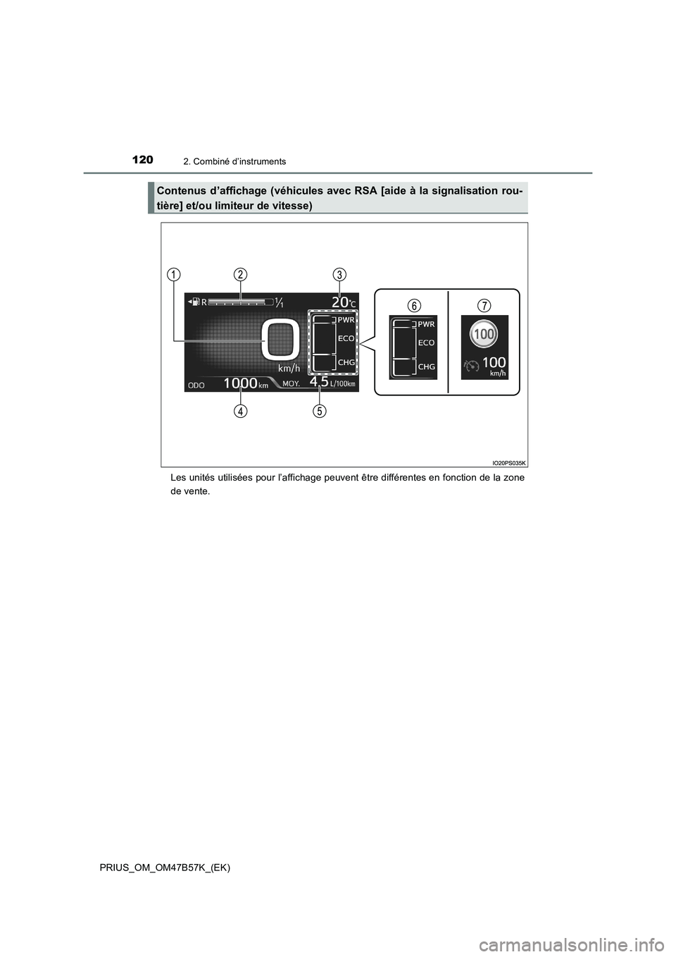 TOYOTA PRIUS 2017 Manuel du propriétaire (in French) 1202. Combiné d’instruments
PRIUS_OM_OM47B57K_(EK)Les unités utilisées pour l’affichage peuvent être différentes en fonction de la zone
de vente.
Contenus d’affichage (véhicules avec RSA [ TOYOTA PRIUS 2017 Manuel du propriétaire (in French) 1202. Combiné d’instruments
PRIUS_OM_OM47B57K_(EK)Les unités utilisées pour l’affichage peuvent être différentes en fonction de la zone
de vente.
Contenus d’affichage (véhicules avec RSA [