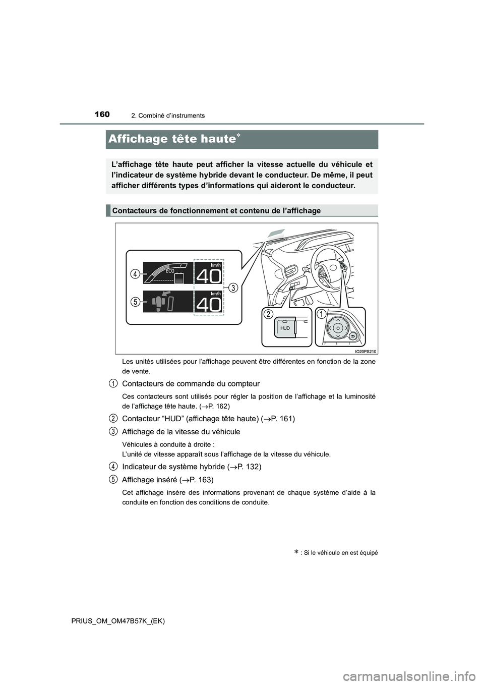 TOYOTA PRIUS 2017 Manuel du propriétaire (in French) 1602. Combiné d’instruments
PRIUS_OM_OM47B57K_(EK)
Affichage tête haute∗
Les unités utilisées pour l’affichage peuvent être différentes en fonction de la zone
de vente.
Contacteurs de comm TOYOTA PRIUS 2017 Manuel du propriétaire (in French) 1602. Combiné d’instruments
PRIUS_OM_OM47B57K_(EK)
Affichage tête haute∗
Les unités utilisées pour l’affichage peuvent être différentes en fonction de la zone
de vente.
Contacteurs de comm