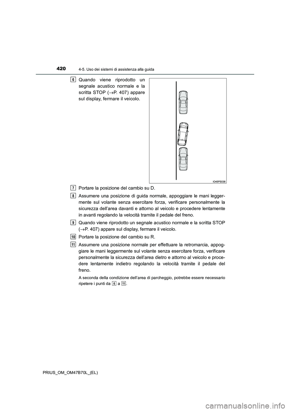 TOYOTA PRIUS 2017 Manuale duso (in Italian) 4204-5. Uso dei sistemi di assistenza alla guida
PRIUS_OM_OM47B70L_(EL)
Quando viene riprodotto un
segnale acustico normale e la
scritta STOP (→P. 407) appare
sul display, fermare il veicolo.
Portar TOYOTA PRIUS 2017 Manuale duso (in Italian) 4204-5. Uso dei sistemi di assistenza alla guida
PRIUS_OM_OM47B70L_(EL)
Quando viene riprodotto un
segnale acustico normale e la
scritta STOP (→P. 407) appare
sul display, fermare il veicolo.
Portar