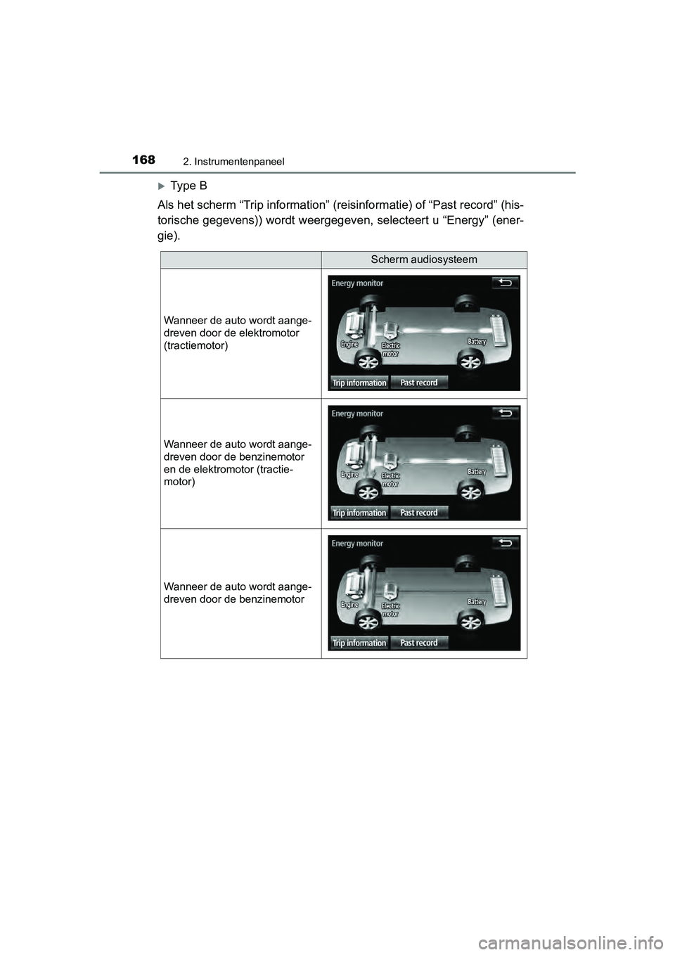 TOYOTA PRIUS 2017 Instruksjoner for bruk (in Norwegian) 1682. Instrumentenpaneel
PRIUS_OM_OM47B56E_(EE)
Ty p e B
Als het scherm “Trip information” (reisinformatie) of “Past record” (his-
torische gegevens)) wordt weergegeven, selecteert u “ TOYOTA PRIUS 2017 Instruksjoner for bruk (in Norwegian) 1682. Instrumentenpaneel
PRIUS_OM_OM47B56E_(EE)
Ty p e B
Als het scherm “Trip information” (reisinformatie) of “Past record” (his-
torische gegevens)) wordt weergegeven, selecteert u “