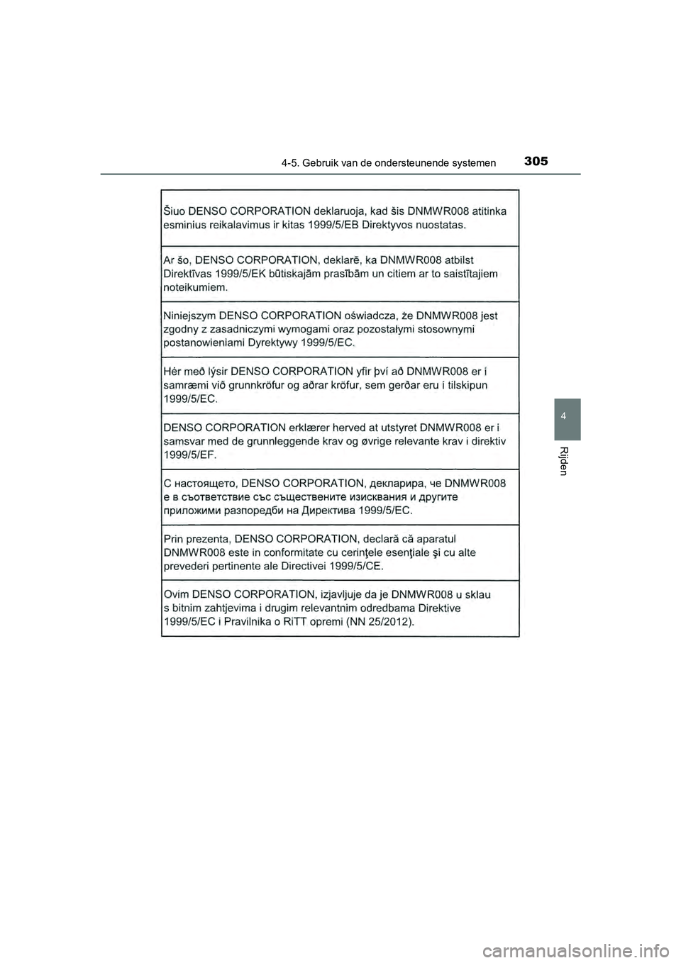 TOYOTA PRIUS 2017 Instruksjoner for bruk (in Norwegian) 3054-5. Gebruik van de ondersteunende systemen
4
Rijden
PRIUS_OM_OM47B56E_(EE)
PRIUS_OM_OM47B56E_(EE).book Page 305 Friday, July 29, 2016 11:35 AM TOYOTA PRIUS 2017 Instruksjoner for bruk (in Norwegian) 3054-5. Gebruik van de ondersteunende systemen
4
Rijden
PRIUS_OM_OM47B56E_(EE)
PRIUS_OM_OM47B56E_(EE).book Page 305 Friday, July 29, 2016 11:35 AM