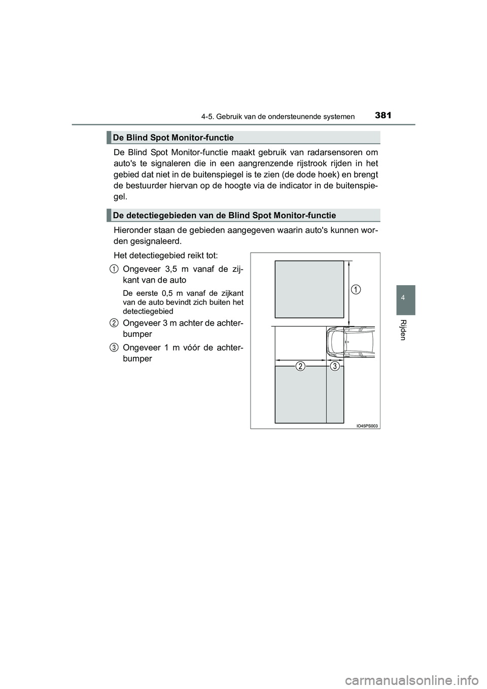 TOYOTA PRIUS 2017 Instruksjoner for bruk (in Norwegian) 3814-5. Gebruik van de ondersteunende systemen
4
Rijden
PRIUS_OM_OM47B56E_(EE)
De Blind Spot Monitor-functie maakt gebruik van radarsensoren o m
auto's te signaleren die in een aangrenze TOYOTA PRIUS 2017 Instruksjoner for bruk (in Norwegian) 3814-5. Gebruik van de ondersteunende systemen
4
Rijden
PRIUS_OM_OM47B56E_(EE)
De Blind Spot Monitor-functie maakt gebruik van radarsensoren o m
auto's te signaleren die in een aangrenze