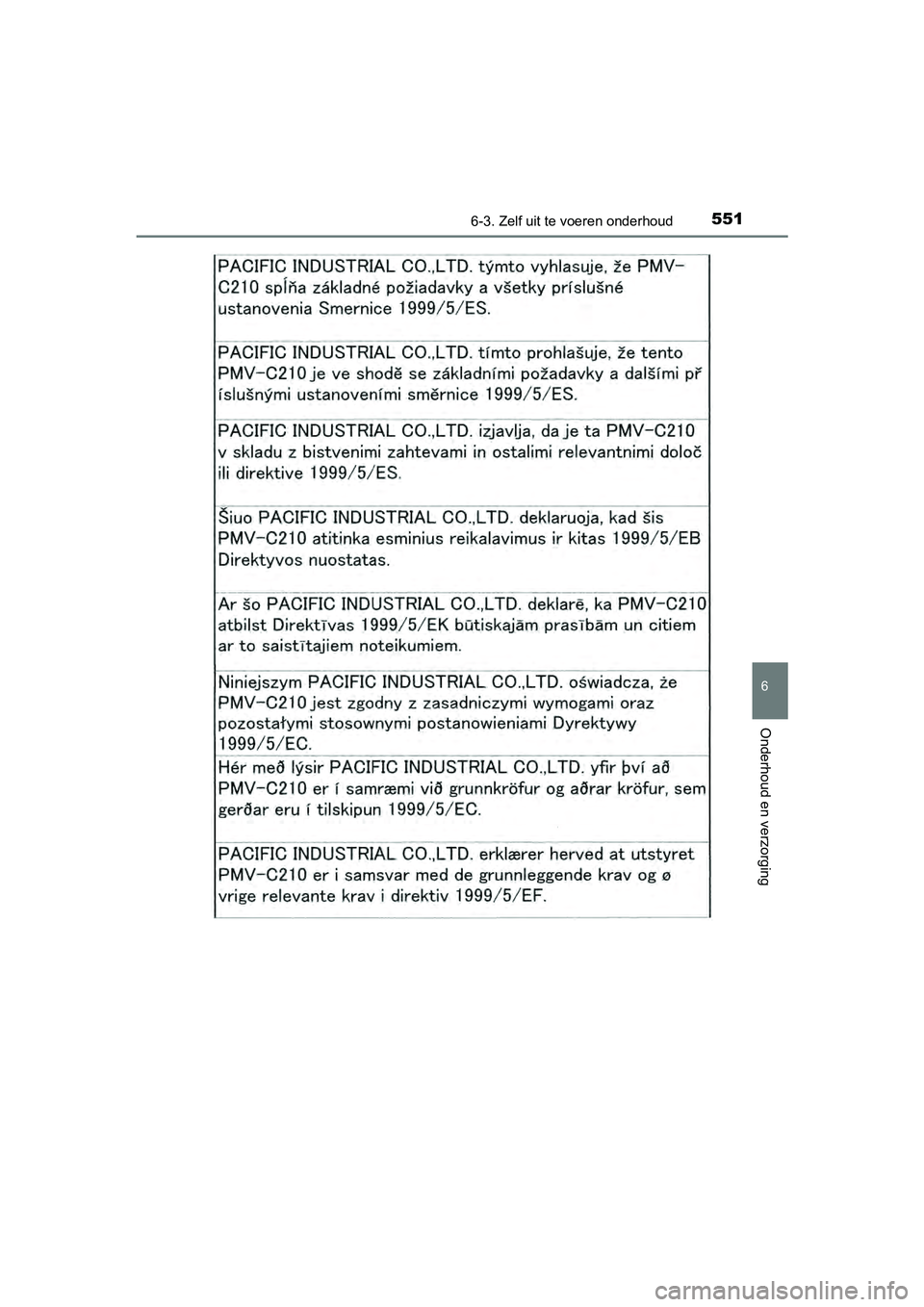 TOYOTA PRIUS 2017  Instruksjoner for bruk (in Norwegian) 5516-3. Zelf uit te voeren onderhoud
PRIUS_OM_OM47B56E_(EE)
6
Onderhoud en verzorging
PRIUS_OM_OM47B56E_(EE).book  Page 551  Friday, July 29, 2016  1 1:35 AM 