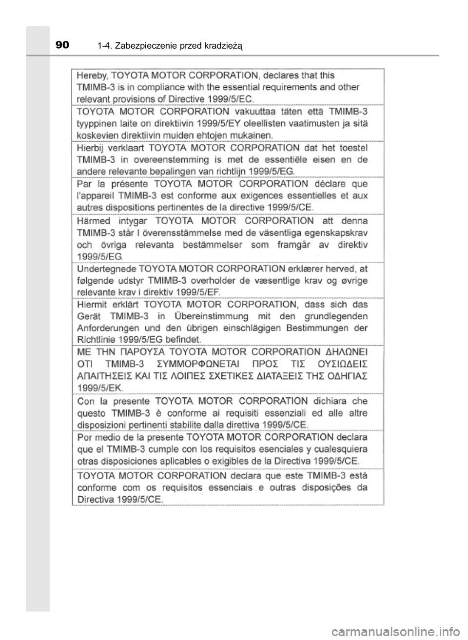 TOYOTA PRIUS 2017  Instrukcja obsługi (in Polish) 901-4. Zabezpieczenie przed kradzie˝à
37 PRIUS OM47B56E  3/8/16  11:31  Page 90    (Black plate) 