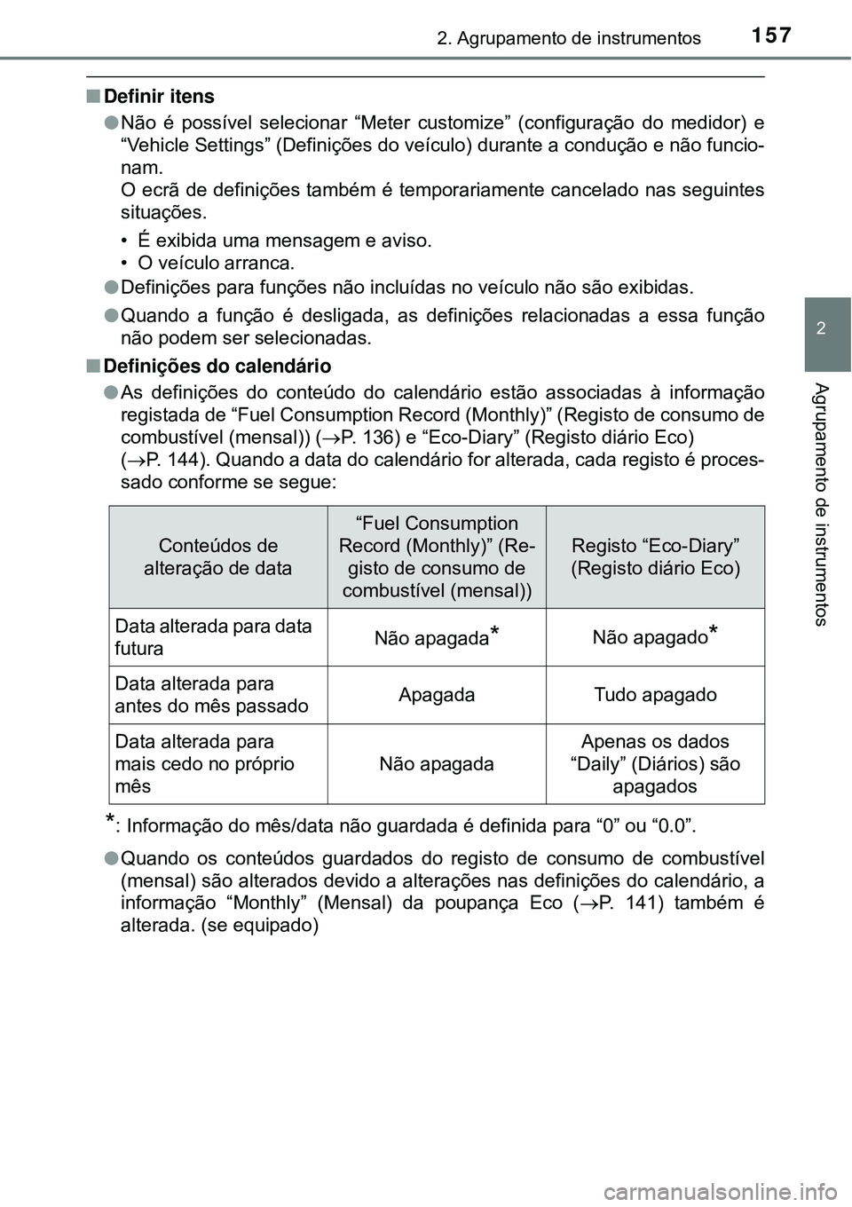 TOYOTA PRIUS 2016 Manual de utilização (in Portuguese) 1572. Agrupamento de instrumentos
2
Agrupamento de instrumentos
nDefinir itens
lNão é possível selecionar “Meter customize” (configuração do medidor) e
“Vehicle Settings” (Definições do TOYOTA PRIUS 2016 Manual de utilização (in Portuguese) 1572. Agrupamento de instrumentos
2
Agrupamento de instrumentos
nDefinir itens
lNão é possível selecionar “Meter customize” (configuração do medidor) e
“Vehicle Settings” (Definições do