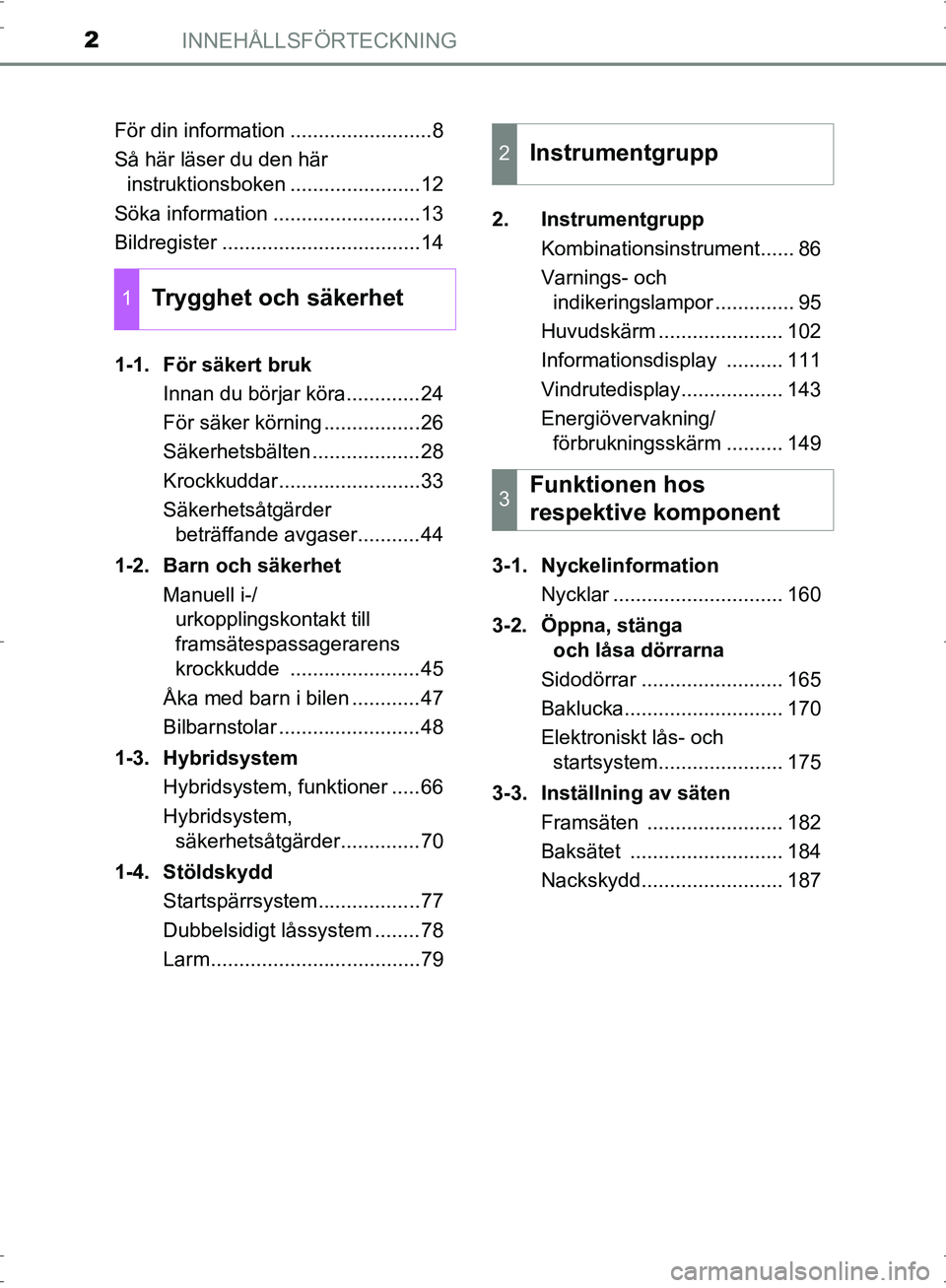 TOYOTA PRIUS 2017 Bruksanvisningar (in Swedish) INNEHÅLLSFÖRTECKNING2
OM47B56SEFör din information .........................8
Så här läser du den här
instruktionsboken .......................12
Söka information ..........................13 TOYOTA PRIUS 2017 Bruksanvisningar (in Swedish) INNEHÅLLSFÖRTECKNING2
OM47B56SEFör din information .........................8
Så här läser du den här
instruktionsboken .......................12
Söka information ..........................13
