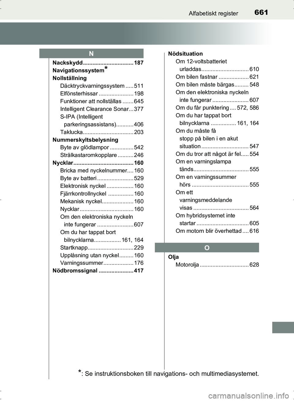 TOYOTA PRIUS 2017 Bruksanvisningar (in Swedish) 661Alfabetiskt register
OM47B56SE
Nackskydd ................................ 187
Navigationssystem
*
NollställningDäcktryckvarningssystem ..... 511
Elfönsterhissar ...................... 198
Funkti TOYOTA PRIUS 2017 Bruksanvisningar (in Swedish) 661Alfabetiskt register
OM47B56SE
Nackskydd ................................ 187
Navigationssystem
*
NollställningDäcktryckvarningssystem ..... 511
Elfönsterhissar ...................... 198
Funkti
