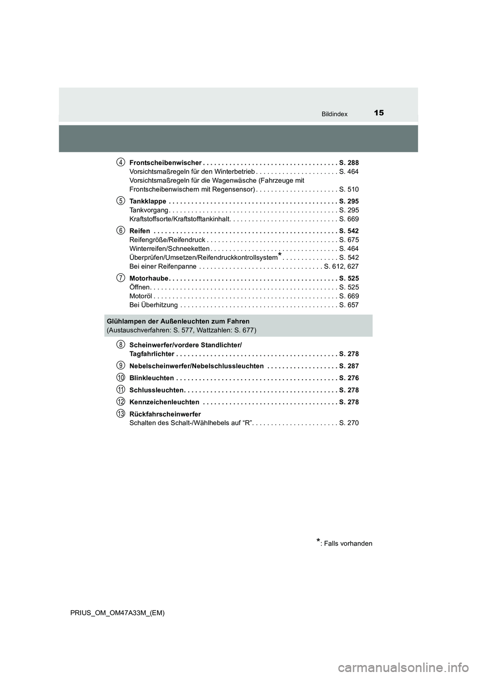 TOYOTA PRIUS 2016 Betriebsanleitungen (in German) 15Bildindex
PRIUS_OM_OM47A33M_(EM)Frontscheibenwischer . . . . . . . . . . . . . . . . . . . . . . . . . . . . . . . . . . . . S. 288
Vorsichtsmaßregeln für den Winterbetrieb . . . . . . . . . . . . TOYOTA PRIUS 2016 Betriebsanleitungen (in German) 15Bildindex
PRIUS_OM_OM47A33M_(EM)Frontscheibenwischer . . . . . . . . . . . . . . . . . . . . . . . . . . . . . . . . . . . . S. 288
Vorsichtsmaßregeln für den Winterbetrieb . . . . . . . . . . . .