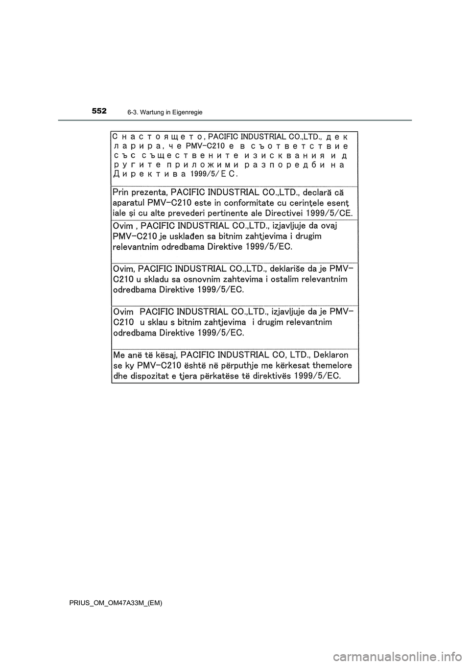 TOYOTA PRIUS 2016  Betriebsanleitungen (in German) 5526-3. Wartung in Eigenregie
PRIUS_OM_OM47A33M_(EM) 