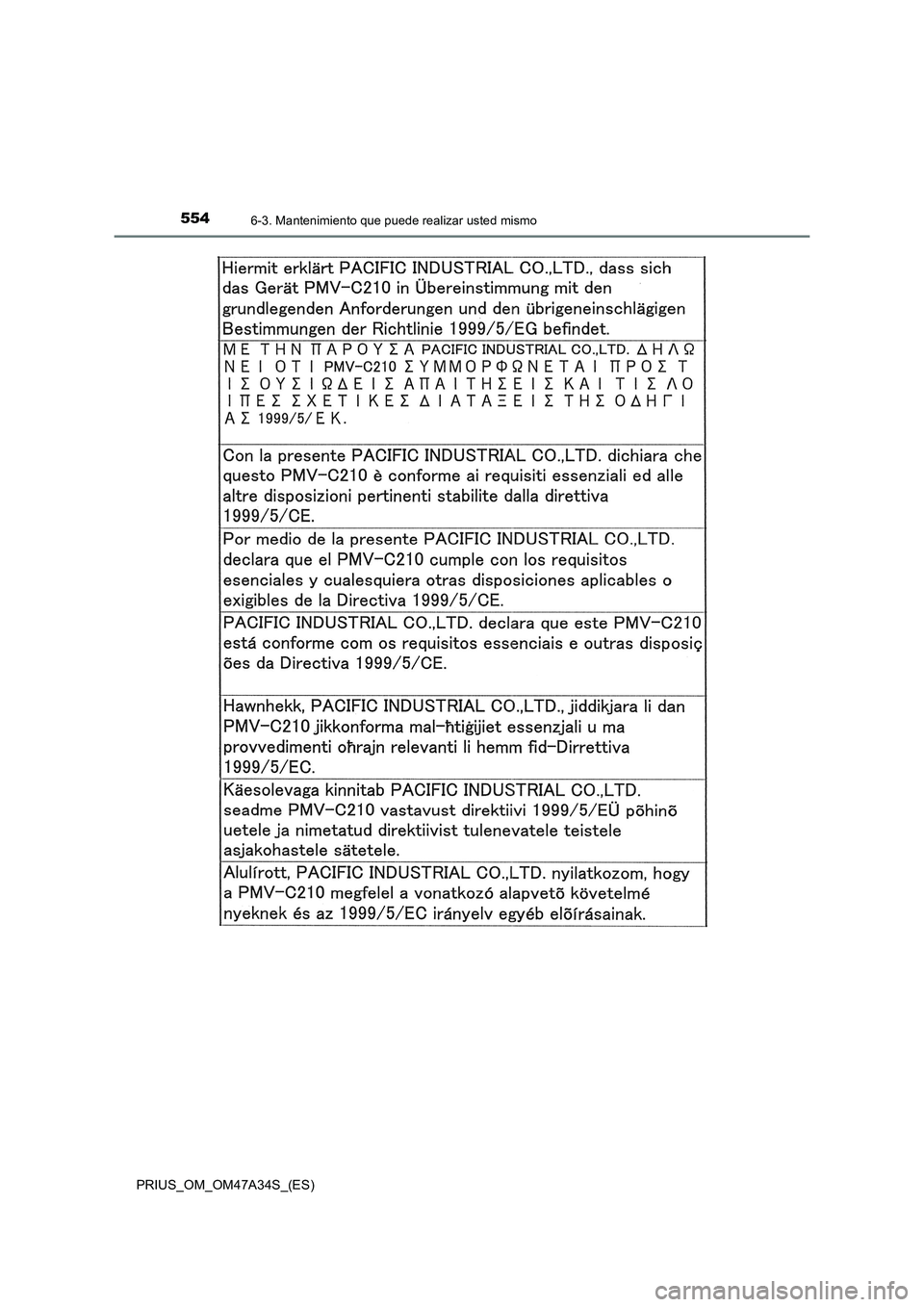 TOYOTA PRIUS 2015  Manual del propietario (in Spanish) 5546-3. Mantenimiento que puede realizar usted mismo
PRIUS_OM_OM47A34S_(ES) 