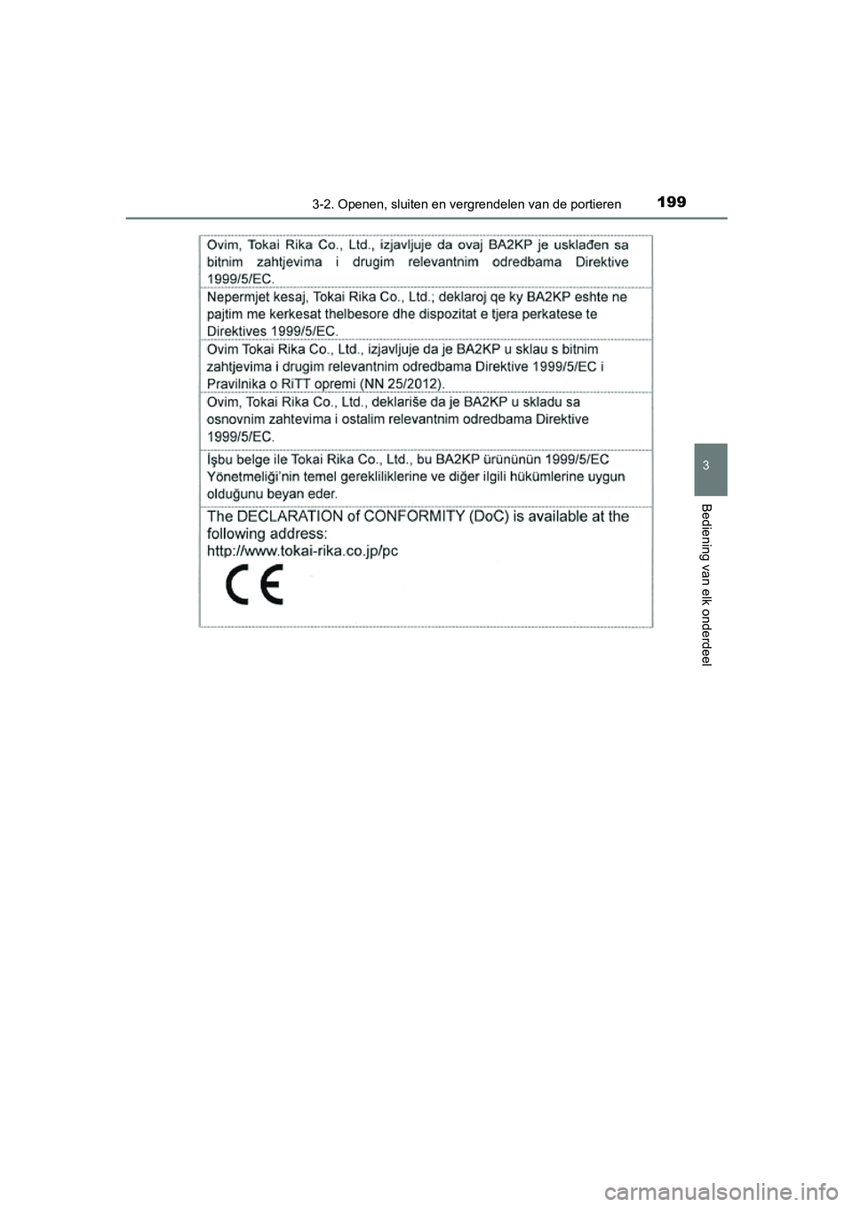 TOYOTA PRIUS 2015  Instructieboekje (in Dutch) 1993-2. Openen, sluiten en vergrendelen van de portieren
3
Bediening van elk onderdeel
PRIUS_OM_OM47A31E_(EE)
PRIUS_OM_OM47A31E_(EE).book  Page 199  Tuesday, November 10, 2015  4:25 PM 