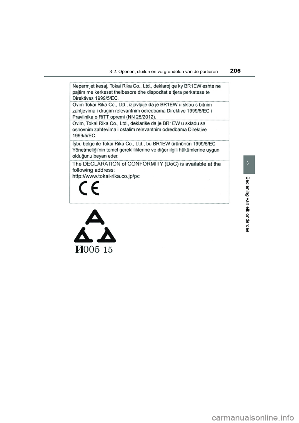 TOYOTA PRIUS 2015  Instructieboekje (in Dutch) 2053-2. Openen, sluiten en vergrendelen van de portieren
3
Bediening van elk onderdeel
PRIUS_OM_OM47A31E_(EE)
PRIUS_OM_OM47A31E_(EE).book  Page 205  Tuesday, November 10, 2015  4:25 PM 