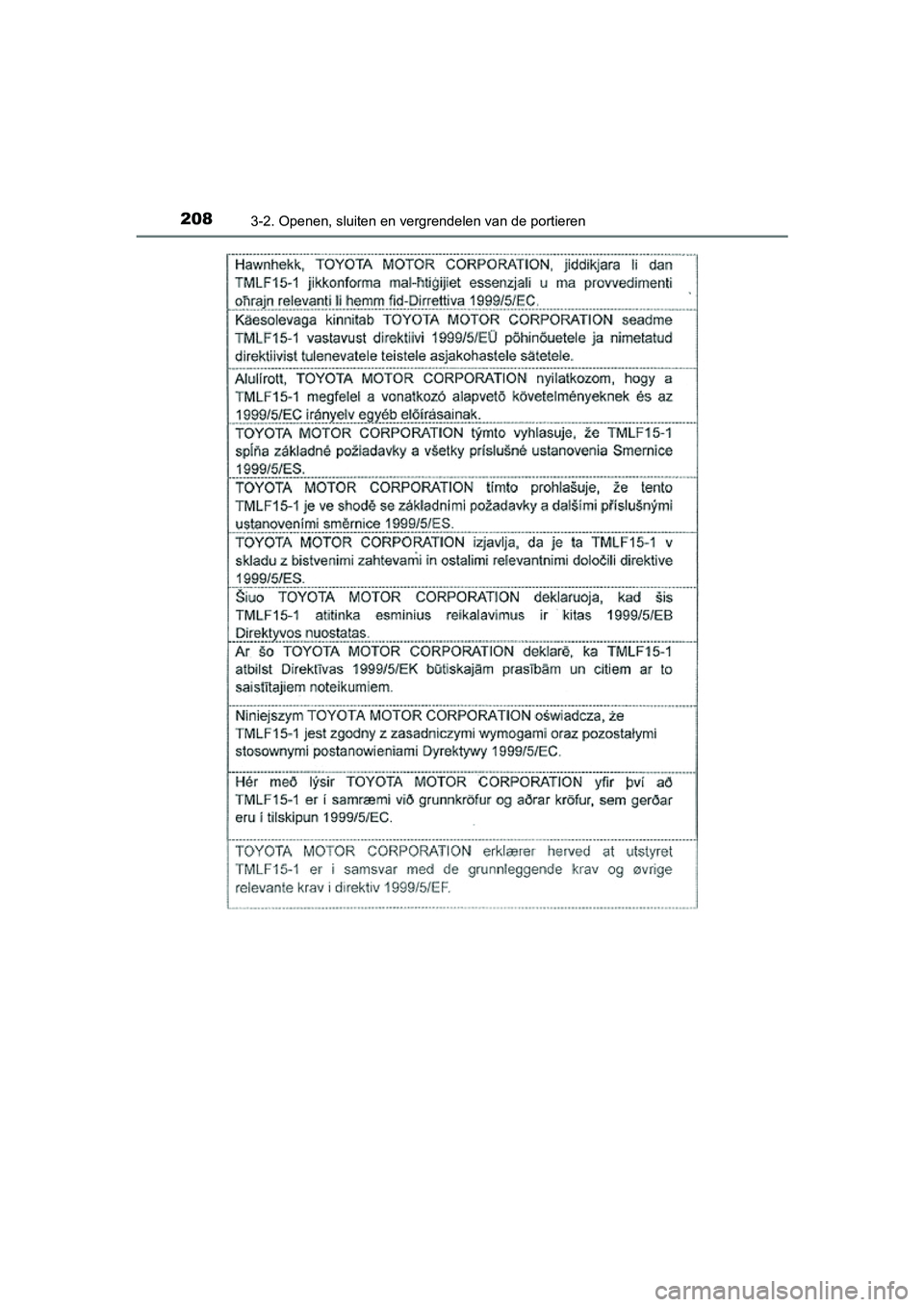 TOYOTA PRIUS 2015  Instructieboekje (in Dutch) 2083-2. Openen, sluiten en vergrendelen van de portieren
PRIUS_OM_OM47A31E_(EE)
PRIUS_OM_OM47A31E_(EE).book  Page 208  Tuesday, November 10, 2015  4:25 PM 