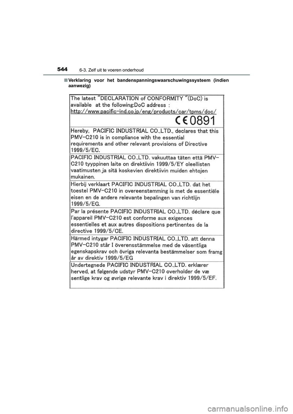TOYOTA PRIUS 2015  Instructieboekje (in Dutch) 5446-3. Zelf uit te voeren onderhoud
PRIUS_OM_OM47A31E_(EE)■
Verklaring voor het bandenspanningswaarschuwingssysteem (indien
aanwezig)
PRIUS_OM_OM47A31E_(EE).book  Page 544   Tuesday, November 10, 2