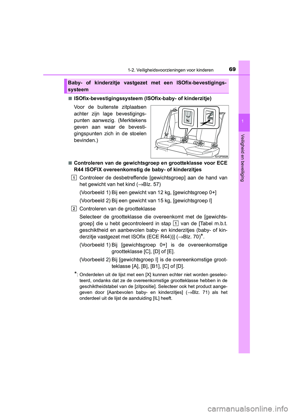 TOYOTA PRIUS 2015 Instructieboekje (in Dutch) 691-2. Veiligheidsvoorzieningen voor kinderen
1
PRIUS_OM_OM47A31E_(EE)
Veiligheid en beveiliging
■ISOfix-bevestigingssysteem (ISOfix-baby- of kinderzitje)
Voor de buitenste zitplaatsen
achter zijn l TOYOTA PRIUS 2015 Instructieboekje (in Dutch) 691-2. Veiligheidsvoorzieningen voor kinderen
1
PRIUS_OM_OM47A31E_(EE)
Veiligheid en beveiliging
■ISOfix-bevestigingssysteem (ISOfix-baby- of kinderzitje)
Voor de buitenste zitplaatsen
achter zijn l