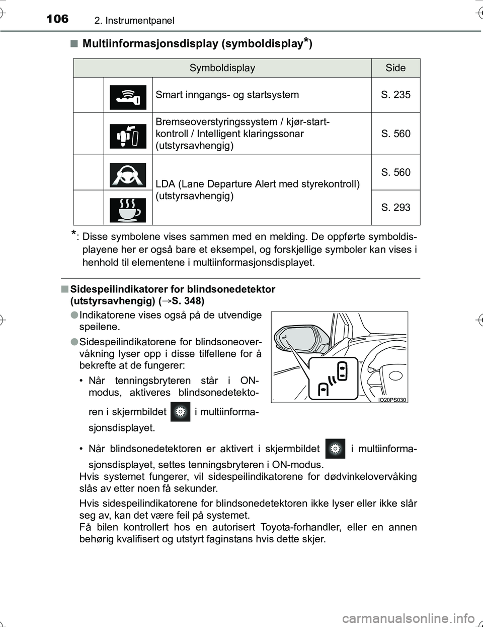 TOYOTA PRIUS 2016 Instruksjoner for bruk (in Norwegian) 1062. Instrumentpanel
OM47A31NOn
Multiinformasjonsdisp
lay (symboldisplay*)
*: Disse symbolene vises sammen med en melding. De oppførte symboldis-
playene her er også bare et eksempel, og forskjelli TOYOTA PRIUS 2016 Instruksjoner for bruk (in Norwegian) 1062. Instrumentpanel
OM47A31NOn
Multiinformasjonsdisp
lay (symboldisplay*)
*: Disse symbolene vises sammen med en melding. De oppførte symboldis-
playene her er også bare et eksempel, og forskjelli