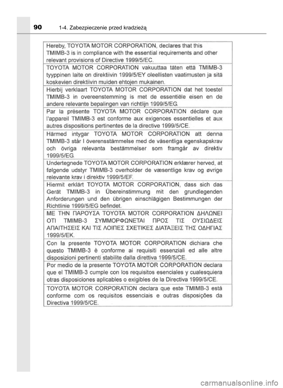 TOYOTA PRIUS 2016  Instrukcja obsługi (in Polish) 901-4. Zabezpieczenie przed kradzie˝à
55 PRIUS OM47A31E  12/30/15  4:18 PM  Page 90    (Black plate) 