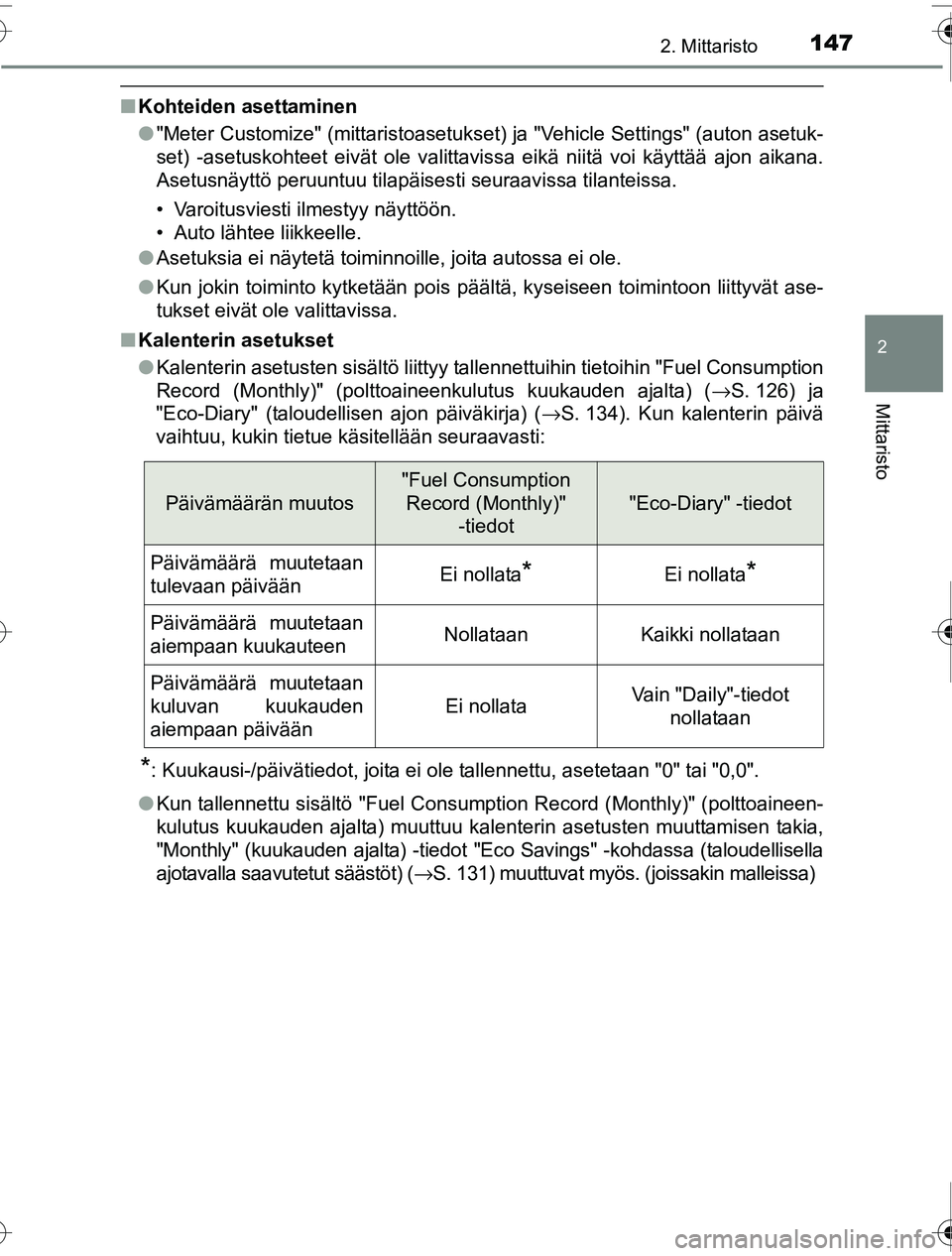 TOYOTA PRIUS 2016  Omistajan Käsikirja (in Finnish) 1472. Mittaristo
2
Mittaristo
OM47A31FI
■Kohteiden asettaminen
●"Meter Customize" (mittaristoasetukset) ja "Vehicle Settings" (auton asetuk-
set) -asetuskohteet eivät ole valittavissa eikä niit