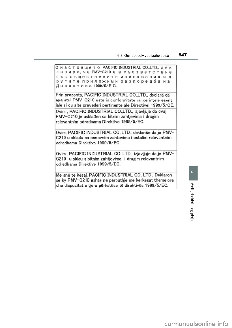 TOYOTA PRIUS 2015  Brugsanvisning (in Danish) 5476-3. Gør-det-selv vedligeholdelse
OM47A31DK
6
Vedligeholdelse og pleje
OM47A31DK.book  Page 547  Monday, January 11, 2016  2:42 PM 