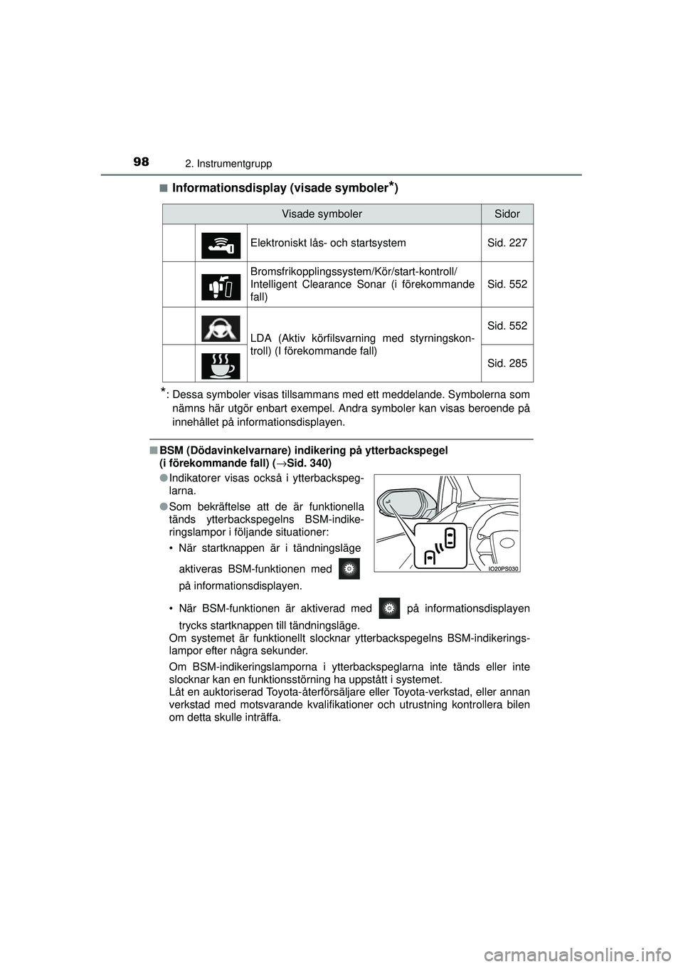 TOYOTA PRIUS 2015 Bruksanvisningar (in Swedish) 982. Instrumentgrupp
OM47A31SE■
Informationsdisplay (visade symboler*)
*: Dessa symboler visas tillsammans med ett meddelande. Symbolerna som
nämns här utgör enbart exempel. Andra symboler kan vi TOYOTA PRIUS 2015 Bruksanvisningar (in Swedish) 982. Instrumentgrupp
OM47A31SE■
Informationsdisplay (visade symboler*)
*: Dessa symboler visas tillsammans med ett meddelande. Symbolerna som
nämns här utgör enbart exempel. Andra symboler kan vi