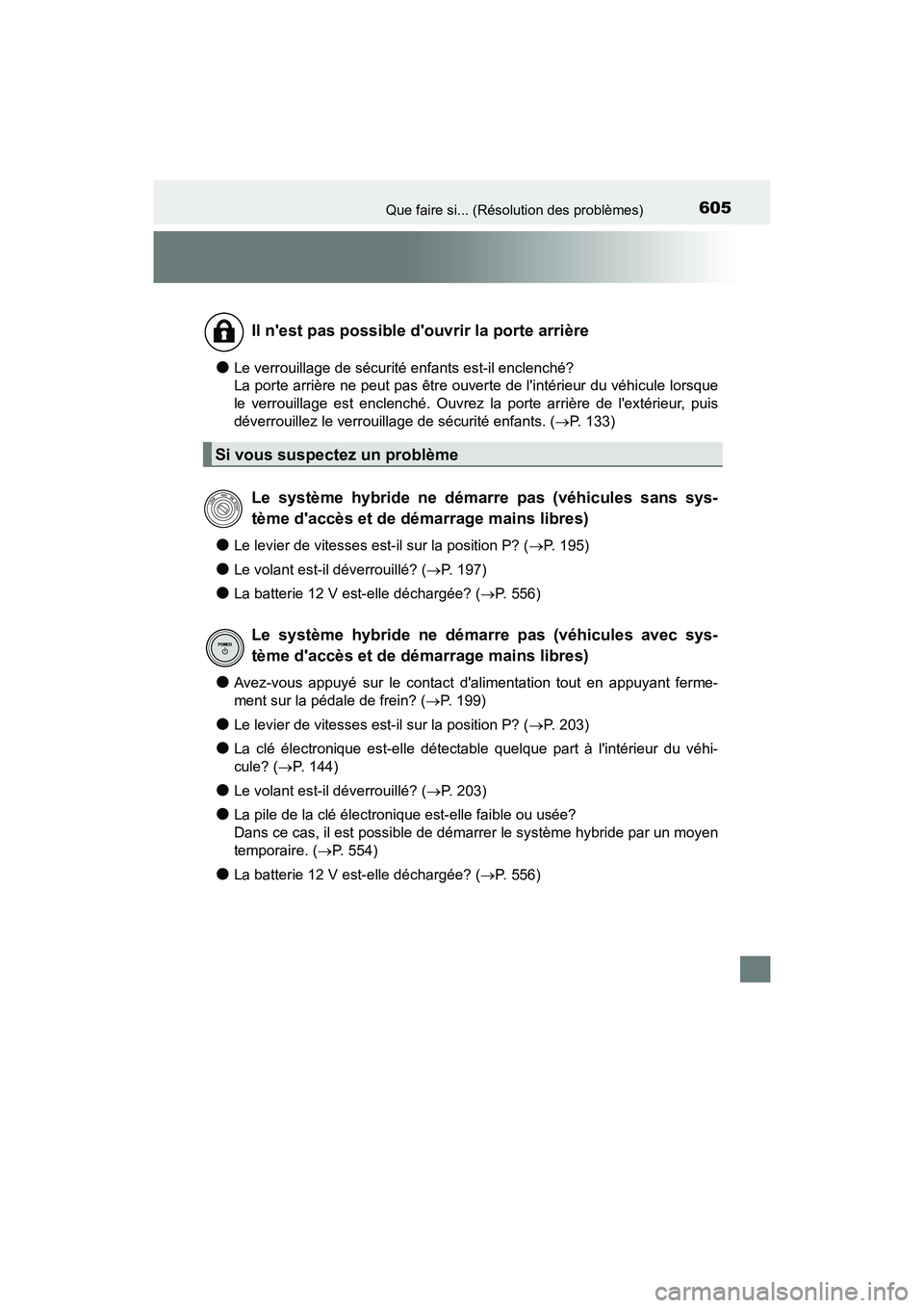 TOYOTA PRIUS C 2018 Manuel du propriétaire (in French) 605Que faire si... (Résolution des problèmes)
PRIUS c_D (OM52G95D)
●Le verrouillage de sécurité enfants est-il enclenché?
La porte arrière ne peut pas être ouverte de lintérieur du véhic TOYOTA PRIUS C 2018 Manuel du propriétaire (in French) 605Que faire si... (Résolution des problèmes)
PRIUS c_D (OM52G95D)
●Le verrouillage de sécurité enfants est-il enclenché?
La porte arrière ne peut pas être ouverte de lintérieur du véhic