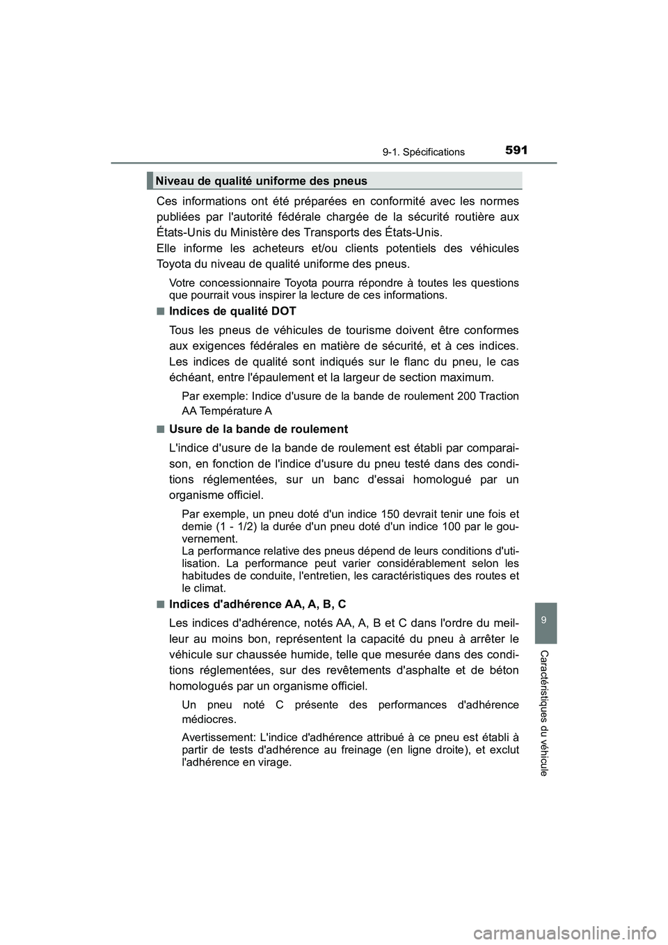 TOYOTA PRIUS C 2017 Manuel du propriétaire (in French) 5919-1. Spécifications
9
Caractéristiques du véhicule
PRIUS c_D (OM52J11D)
Ces informations ont été préparées en conformité avec les normes
publiées par lautorité fédérale chargée de la TOYOTA PRIUS C 2017 Manuel du propriétaire (in French) 5919-1. Spécifications
9
Caractéristiques du véhicule
PRIUS c_D (OM52J11D)
Ces informations ont été préparées en conformité avec les normes
publiées par lautorité fédérale chargée de la