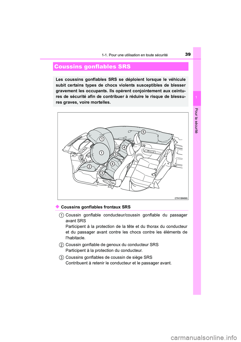 TOYOTA PRIUS C 2016 Manuel du propriétaire (in French) 391-1. Pour une utilisation en toute sécurité
1
Pour la sécurité
PRIUS c_D (OM52F96D)
◆Coussins gonflables frontaux SRSCoussin gonflable conducteur/coussin gonflable du passager
avant SRS
Partic TOYOTA PRIUS C 2016 Manuel du propriétaire (in French) 391-1. Pour une utilisation en toute sécurité
1
Pour la sécurité
PRIUS c_D (OM52F96D)
◆Coussins gonflables frontaux SRSCoussin gonflable conducteur/coussin gonflable du passager
avant SRS
Partic