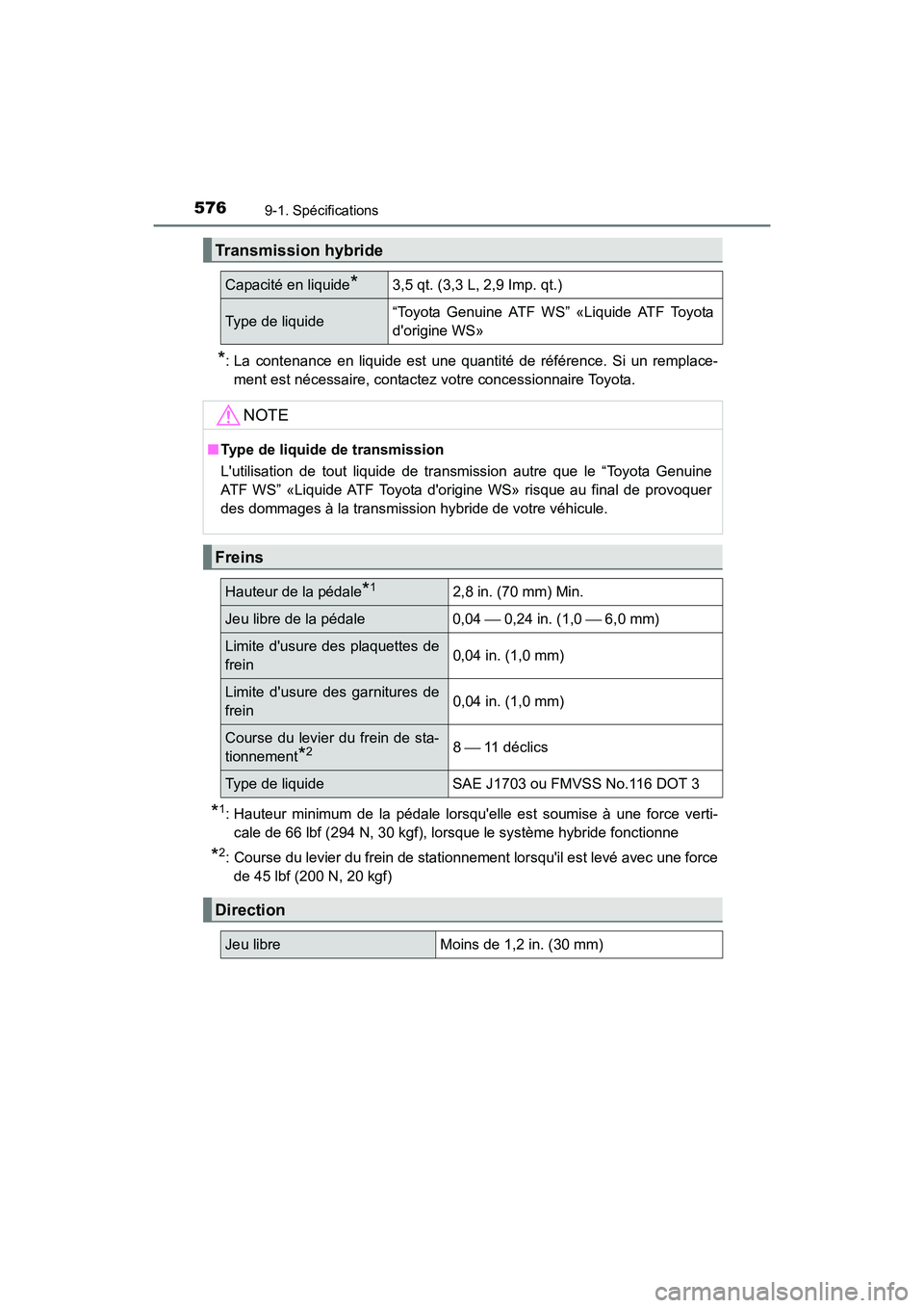 TOYOTA PRIUS C 2016 Manuel du propriétaire (in French) 5769-1. Spécifications
PRIUS c_D (OM52F96D)
*: La contenance en liquide est une quantité de référence. Si un remplace-ment est nécessaire, contactez votre concessionnaire Toyota.
*1: Hauteur mini TOYOTA PRIUS C 2016 Manuel du propriétaire (in French) 5769-1. Spécifications
PRIUS c_D (OM52F96D)
*: La contenance en liquide est une quantité de référence. Si un remplace-ment est nécessaire, contactez votre concessionnaire Toyota.
*1: Hauteur mini