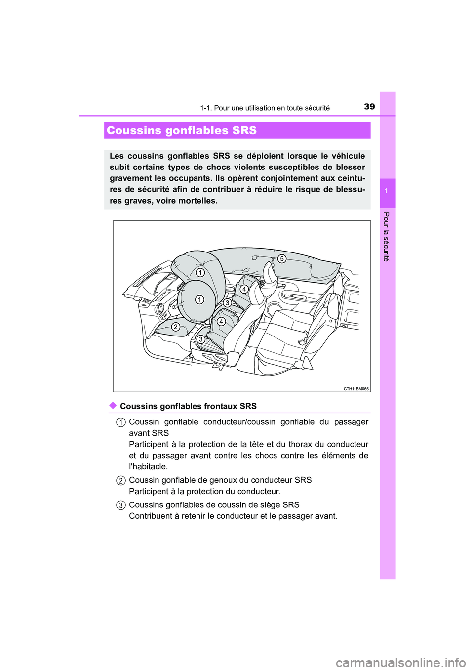 TOYOTA PRIUS C 2015 Manuel du propriétaire (in French) 391-1. Pour une utilisation en toute sécurité
1
Pour la sécurité
PRIUS c_D (OM52F72D)
◆Coussins gonflables frontaux SRSCoussin gonflable conducteur/coussin gonflable du passager
avant SRS
Partic TOYOTA PRIUS C 2015 Manuel du propriétaire (in French) 391-1. Pour une utilisation en toute sécurité
1
Pour la sécurité
PRIUS c_D (OM52F72D)
◆Coussins gonflables frontaux SRSCoussin gonflable conducteur/coussin gonflable du passager
avant SRS
Partic