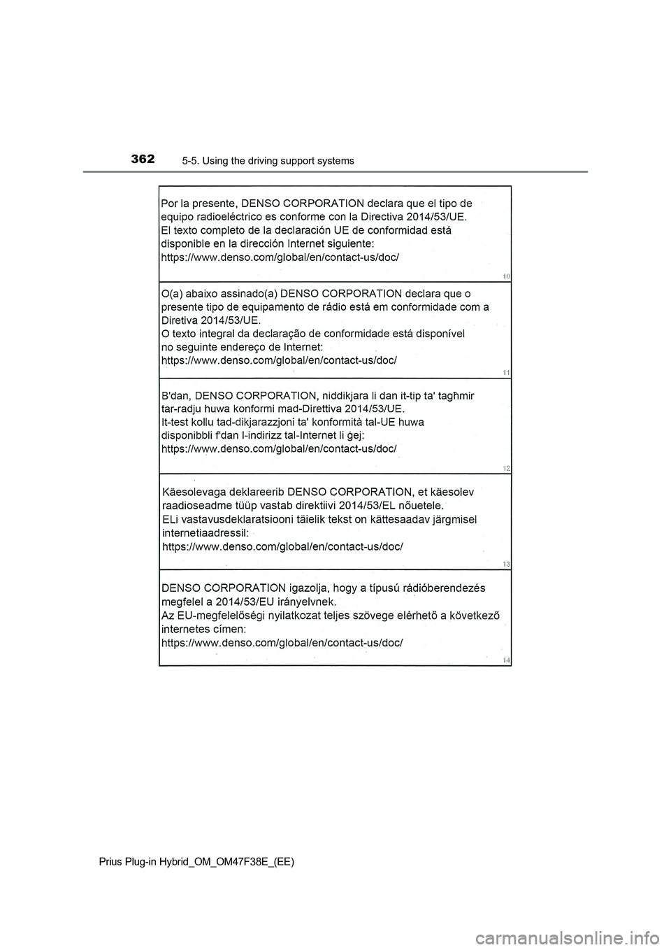 TOYOTA PRIUS PLUG-IN HYBRID 2023  Owners Manual 3625-5. Using the driving support systems
Prius Plug-in Hybrid_OM_OM47F38E_(EE) 