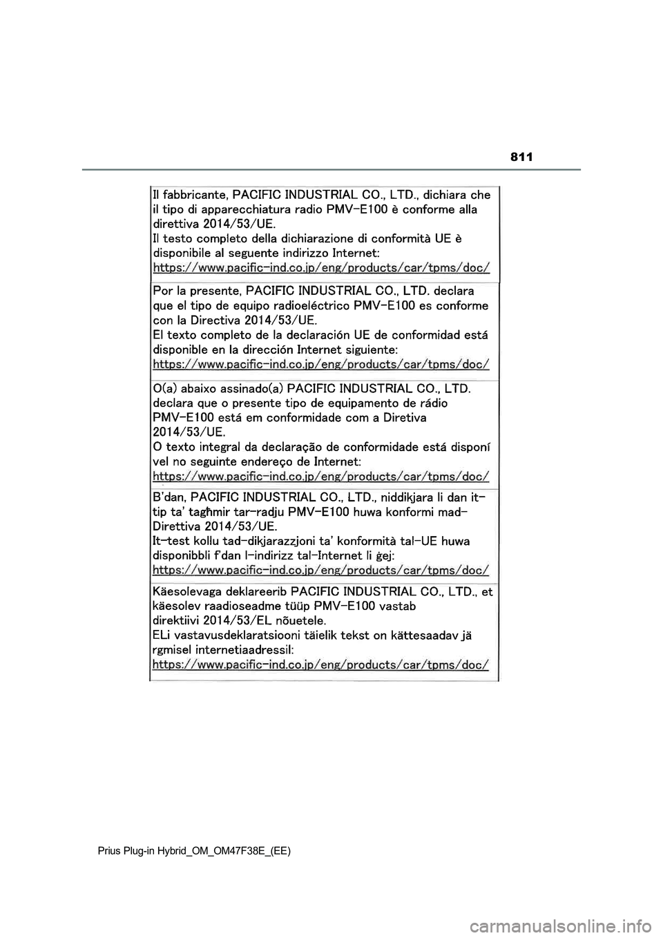 TOYOTA PRIUS PLUG-IN HYBRID 2023  Owners Manual 811
Prius Plug-in Hybrid_OM_OM47F38E_(EE) 