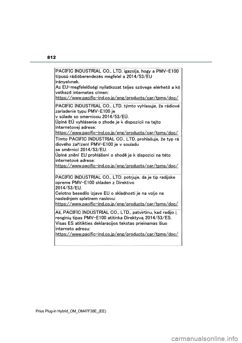 TOYOTA PRIUS PLUG-IN HYBRID 2023  Owners Manual 812
Prius Plug-in Hybrid_OM_OM47F38E_(EE) 