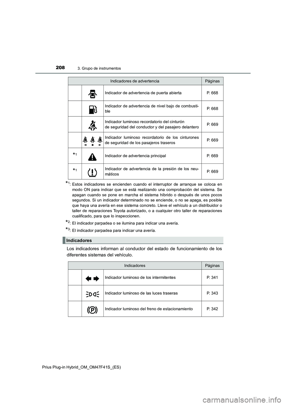 TOYOTA PRIUS PLUG-IN HYBRID 2023 Manual del propietario (in Spanish) 2083. Grupo de instrumentos
Prius Plug-in Hybrid_OM_OM47F41S_(ES)
*1: Estos indicadores se encienden cuando el interruptor de arranque se coloca en
modo ON para indicar que se está realizando una com TOYOTA PRIUS PLUG-IN HYBRID 2023 Manual del propietario (in Spanish) 2083. Grupo de instrumentos
Prius Plug-in Hybrid_OM_OM47F41S_(ES)
*1: Estos indicadores se encienden cuando el interruptor de arranque se coloca en
modo ON para indicar que se está realizando una com