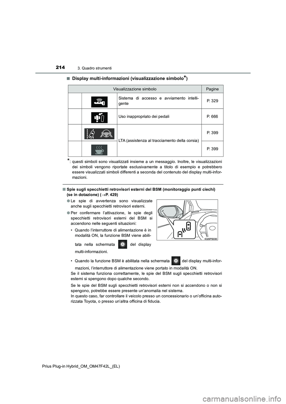 TOYOTA PRIUS PLUG-IN HYBRID 2023 Manuale duso (in Italian) 2143. Quadro strumenti
Prius Plug-in Hybrid_OM_OM47F42L_(EL)■
Display multi-informazioni (visualizzazione simbolo*)
*: questi simboli sono visualizzati insieme a un messaggio. Inoltre, le visualizza TOYOTA PRIUS PLUG-IN HYBRID 2023 Manuale duso (in Italian) 2143. Quadro strumenti
Prius Plug-in Hybrid_OM_OM47F42L_(EL)■
Display multi-informazioni (visualizzazione simbolo*)
*: questi simboli sono visualizzati insieme a un messaggio. Inoltre, le visualizza