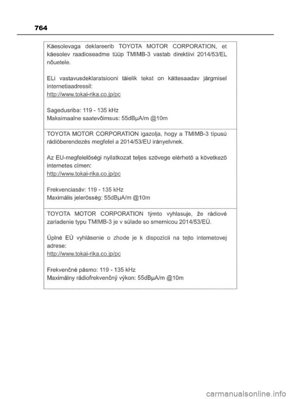 TOYOTA PRIUS PLUG-IN HYBRID 2023 Instrukcja obsługi (in Polish) 764
28 Prius Plug-in HV OM47F38E 8/23/22 10:57 AM Page 764 (Black plate) TOYOTA PRIUS PLUG-IN HYBRID 2023 Instrukcja obsługi (in Polish) 764
28 Prius Plug-in HV OM47F38E 8/23/22 10:57 AM Page 764 (Black plate)