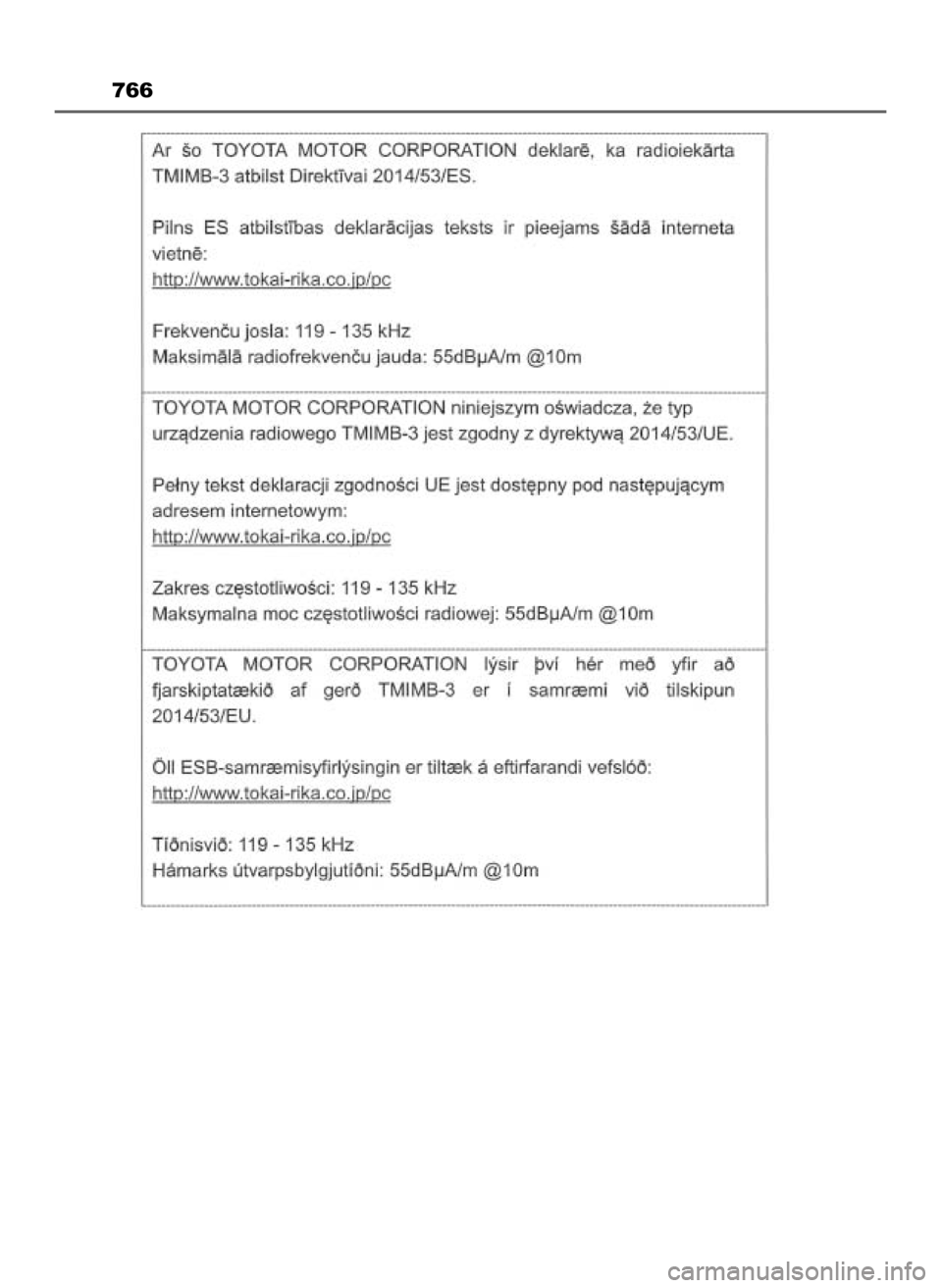 TOYOTA PRIUS PLUG-IN HYBRID 2023 Instrukcja obsługi (in Polish) 766
28 Prius Plug-in HV OM47F38E 8/23/22 10:57 AM Page 766 (Black plate) TOYOTA PRIUS PLUG-IN HYBRID 2023 Instrukcja obsługi (in Polish) 766
28 Prius Plug-in HV OM47F38E 8/23/22 10:57 AM Page 766 (Black plate)