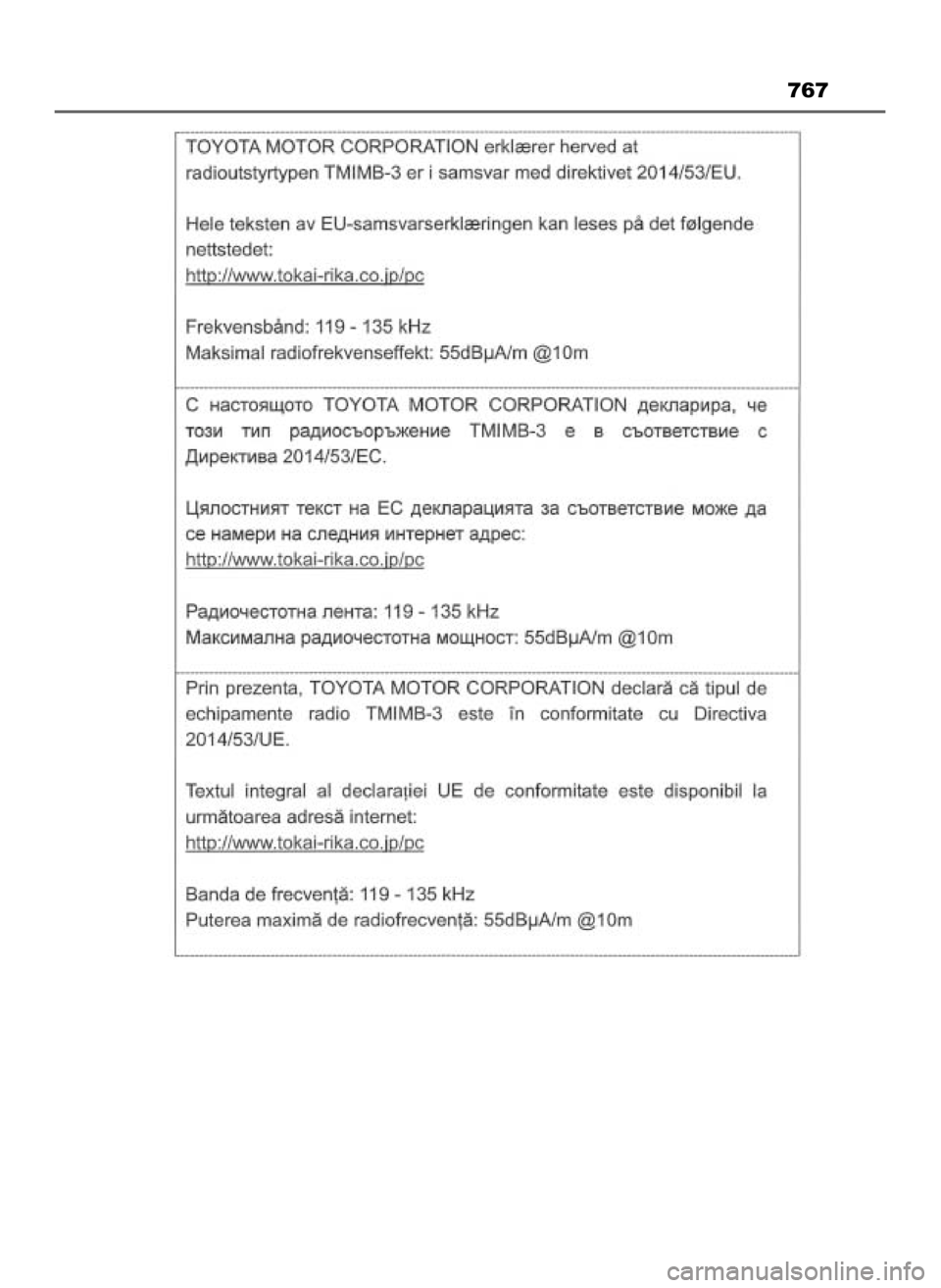 TOYOTA PRIUS PLUG-IN HYBRID 2023 Instrukcja obsługi (in Polish) 767
28 Prius Plug-in HV OM47F38E 8/23/22 10:57 AM Page 767 (Black plate) TOYOTA PRIUS PLUG-IN HYBRID 2023 Instrukcja obsługi (in Polish) 767
28 Prius Plug-in HV OM47F38E 8/23/22 10:57 AM Page 767 (Black plate)