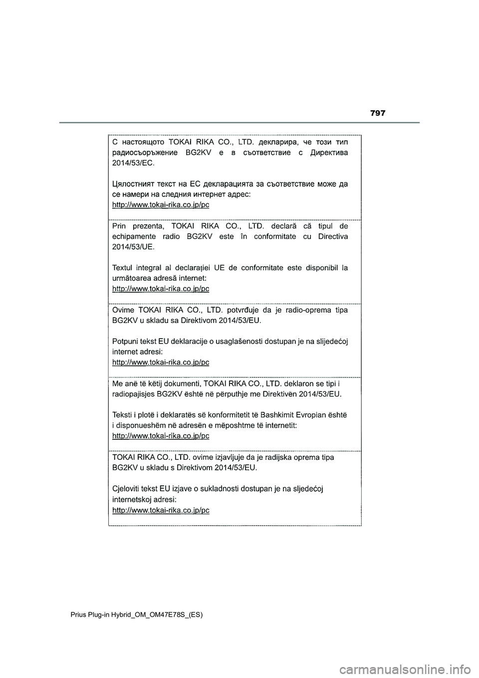 TOYOTA PRIUS PLUG-IN HYBRID 2022 Manual del propietario (in Spanish) 797
Prius Plug-in Hybrid_OM_OM47E78S_(ES) TOYOTA PRIUS PLUG-IN HYBRID 2022 Manual del propietario (in Spanish) 797
Prius Plug-in Hybrid_OM_OM47E78S_(ES)