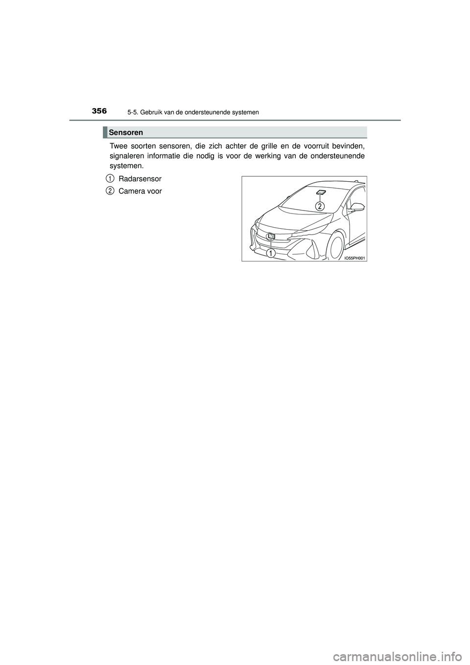 TOYOTA PRIUS PLUG-IN HYBRID 2022 Instructieboekje (in Dutch) 3565-5. Gebruik van de ondersteunende systemen
Prius Plug-in Hybrid_OM_OM47E75E_(EE)
Twee soorten sensoren, die zich achter de grille en de voorruit bevinden,
signaleren informatie die nodig is voor d TOYOTA PRIUS PLUG-IN HYBRID 2022 Instructieboekje (in Dutch) 3565-5. Gebruik van de ondersteunende systemen
Prius Plug-in Hybrid_OM_OM47E75E_(EE)
Twee soorten sensoren, die zich achter de grille en de voorruit bevinden,
signaleren informatie die nodig is voor d
