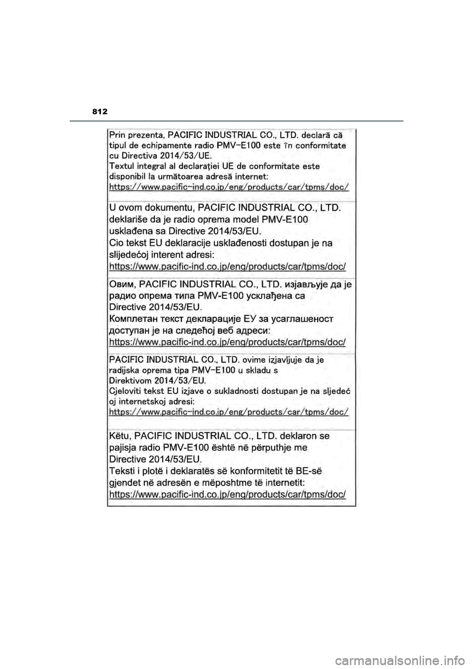 TOYOTA PRIUS PLUG-IN HYBRID 2022  Instructieboekje (in Dutch) 812
Prius Plug-in Hybrid_OM_OM47E75E_(EE)
Prius Plug-in Hybrid_OM_OM47E75E_(EE).book  Page 812  Tuesday, May 11, 2021  9:32 AM 