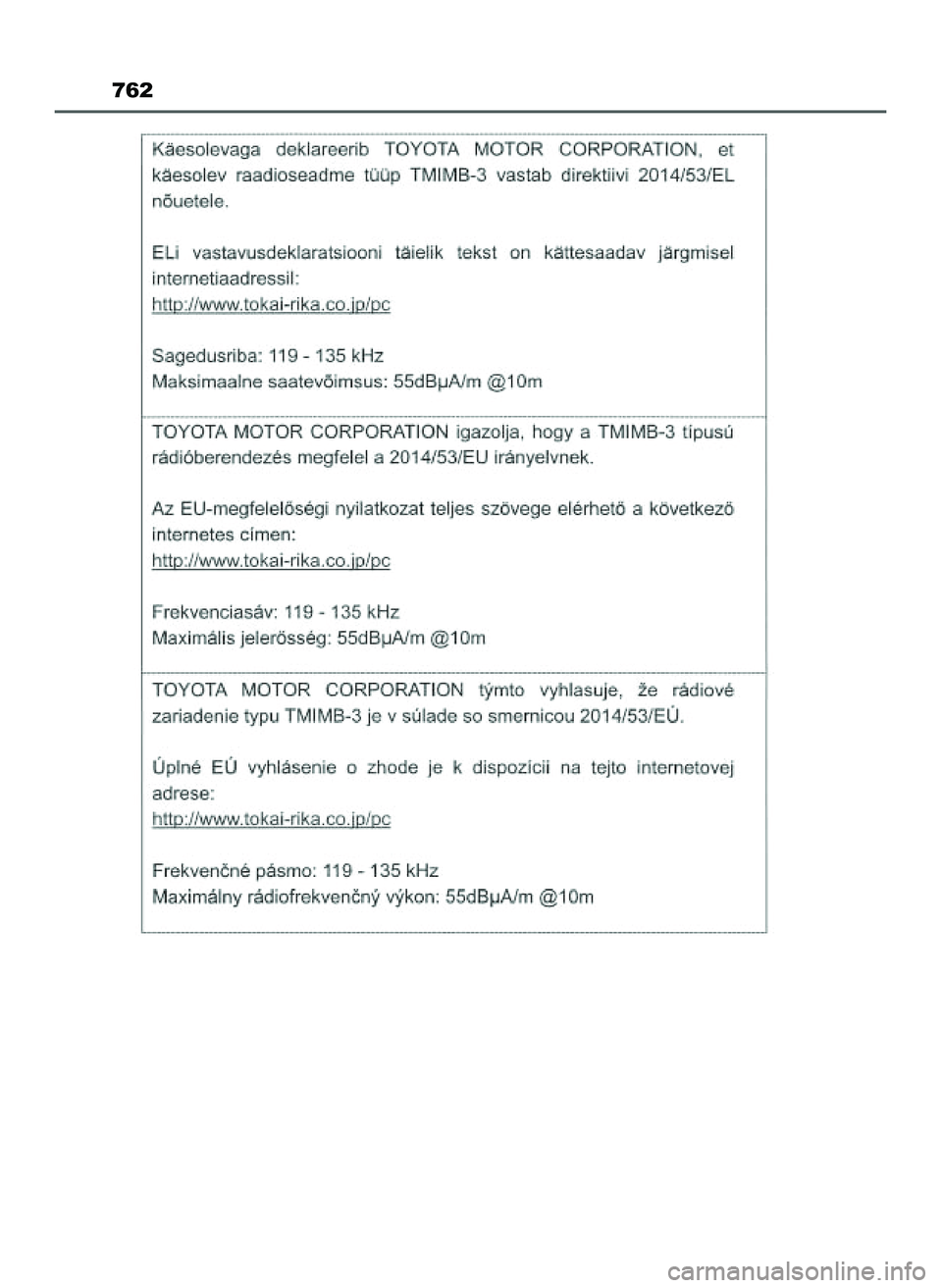 TOYOTA PRIUS PLUG-IN HYBRID 2022  Instrukcja obsługi (in Polish) 762
22 Prius Plug-in HV OM47E75E  6/29/21  12:17 PM  Page 762    (Black plate) 