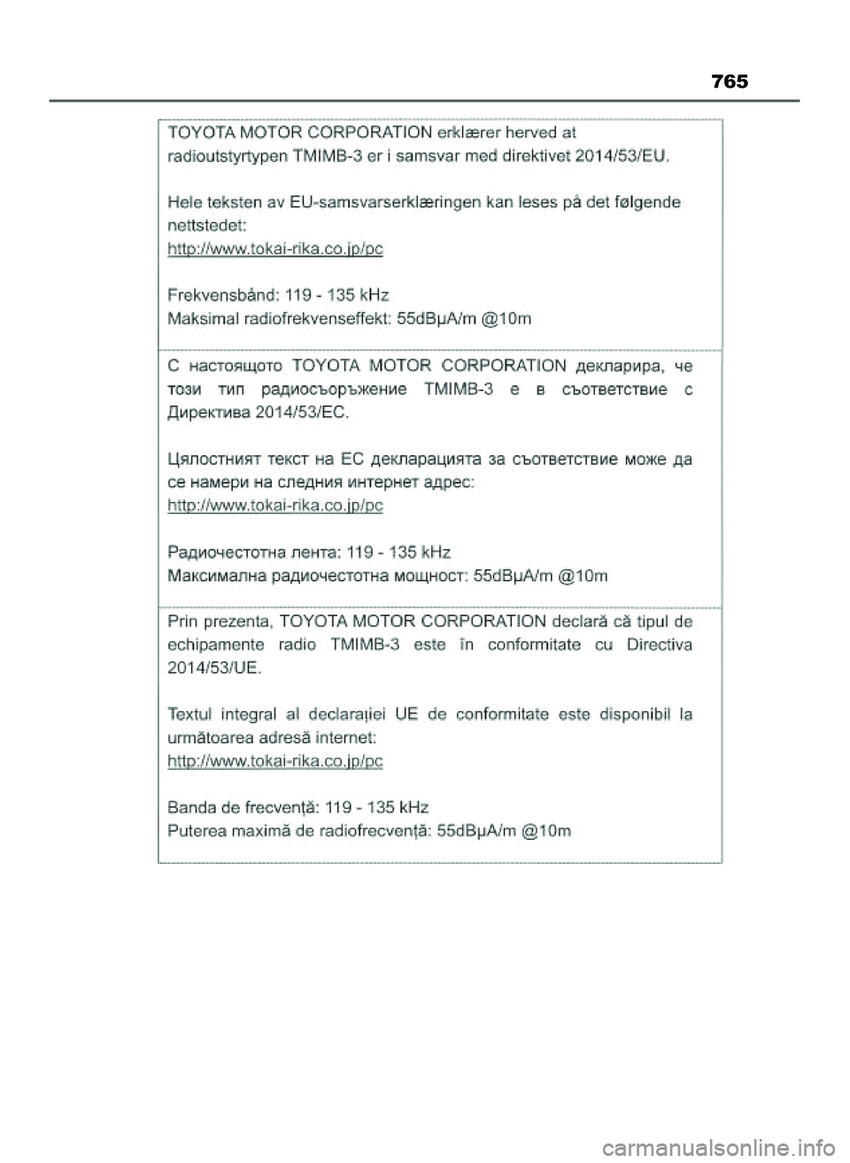 TOYOTA PRIUS PLUG-IN HYBRID 2022  Instrukcja obsługi (in Polish) 765
22 Prius Plug-in HV OM47E75E  6/29/21  12:17 PM  Page 765    (Black plate) 