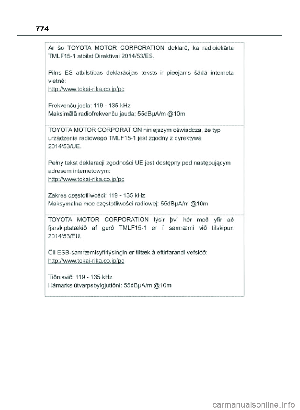 TOYOTA PRIUS PLUG-IN HYBRID 2022 Instrukcja obsługi (in Polish) 774
22 Prius Plug-in HV OM47E75E 6/29/21 12:17 PM Page 774 (Black plate) TOYOTA PRIUS PLUG-IN HYBRID 2022 Instrukcja obsługi (in Polish) 774
22 Prius Plug-in HV OM47E75E 6/29/21 12:17 PM Page 774 (Black plate)