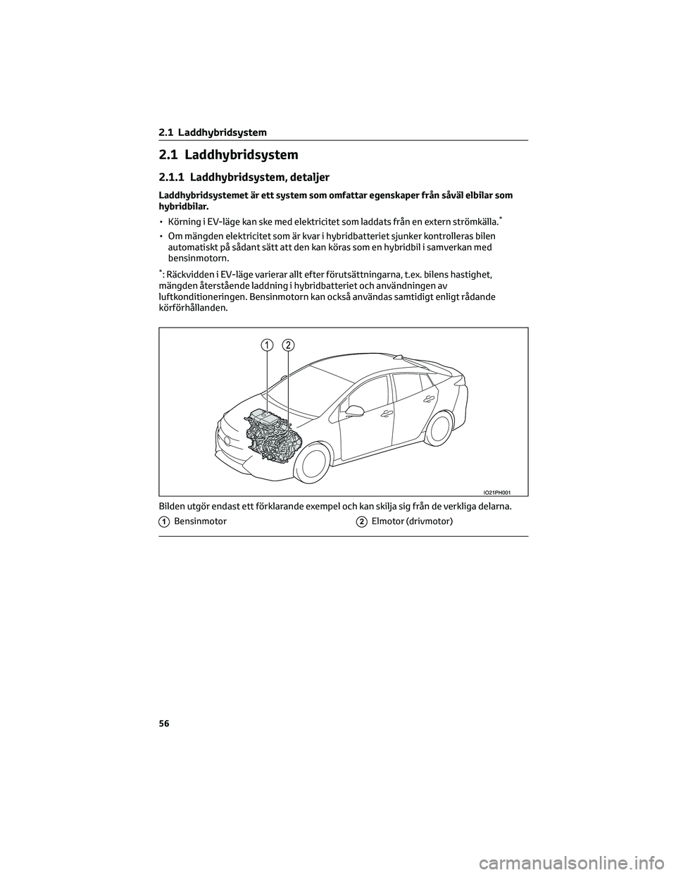 TOYOTA PRIUS PLUG-IN HYBRID 2022 Bruksanvisningar (in Swedish) 2.1 Laddhybridsystem
2.1.1 Laddhybridsystem, detaljer
Laddhybridsystemet är ett system som omfattar egenskaper från såväl elbilar som
hybridbilar.
• Körning i EV-läge kan ske med elektricitet TOYOTA PRIUS PLUG-IN HYBRID 2022 Bruksanvisningar (in Swedish) 2.1 Laddhybridsystem
2.1.1 Laddhybridsystem, detaljer
Laddhybridsystemet är ett system som omfattar egenskaper från såväl elbilar som
hybridbilar.
• Körning i EV-läge kan ske med elektricitet
